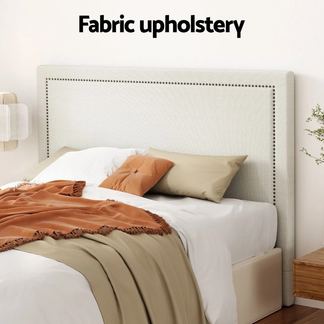 5 Artiss Bed Frame Bed Head Headboard Queen Fabric - Beige, 5 of 7