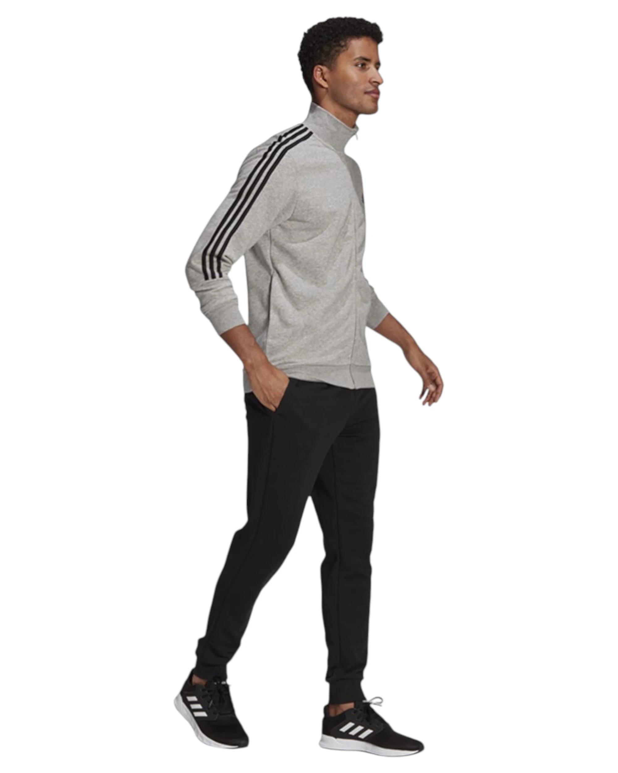 5 Adidas Mens Aeroready Essentials 3 Stripes Grey/Black Tracksuit GREY/BLACK, 5 of 7