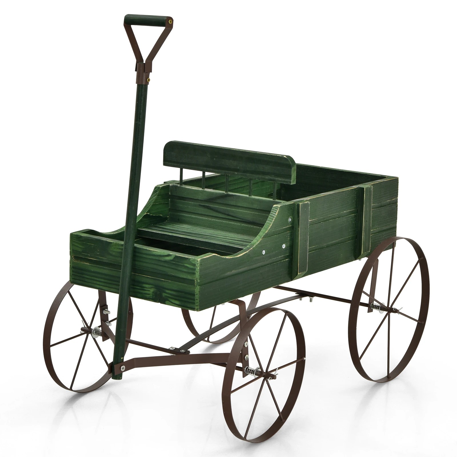 1 Costway Wooden Garden Flower Planter Wagon Plant Bed w/Wheel Garden Decor, 1 of 3