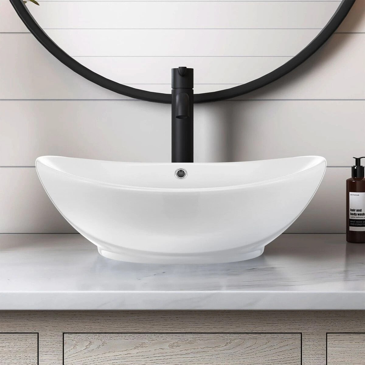 2 LUXSUITE Bathroom Vessel Sink Oval Basin Above Counter Hand Wash Bowl Vanity Washing Ceramic Countertop Modern White, 2 of 7