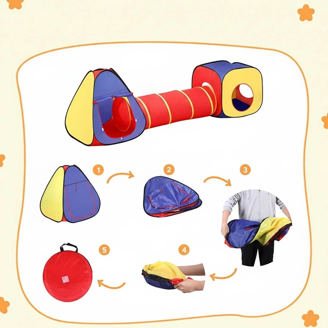 7 Keezi Kids Playhouse Play Tent Pop Up Teepee Castle Crawl Tunnel Outdoor Indoor Toys Children Gift - Multi, 7 of 8