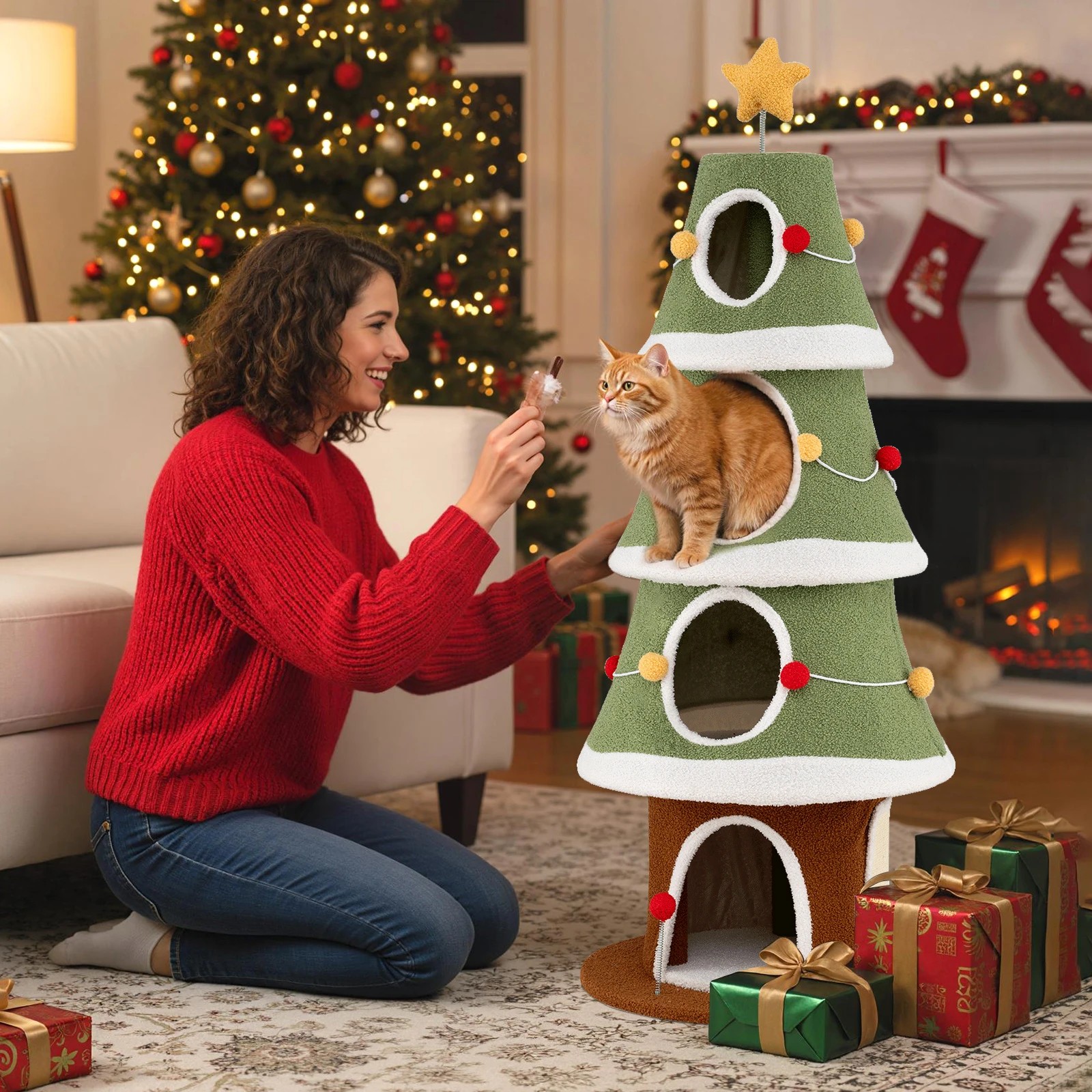 5 Costway  154cm Christmas Cat Tree w/4 Condos Pet Climbing Furniture, 5 of 6