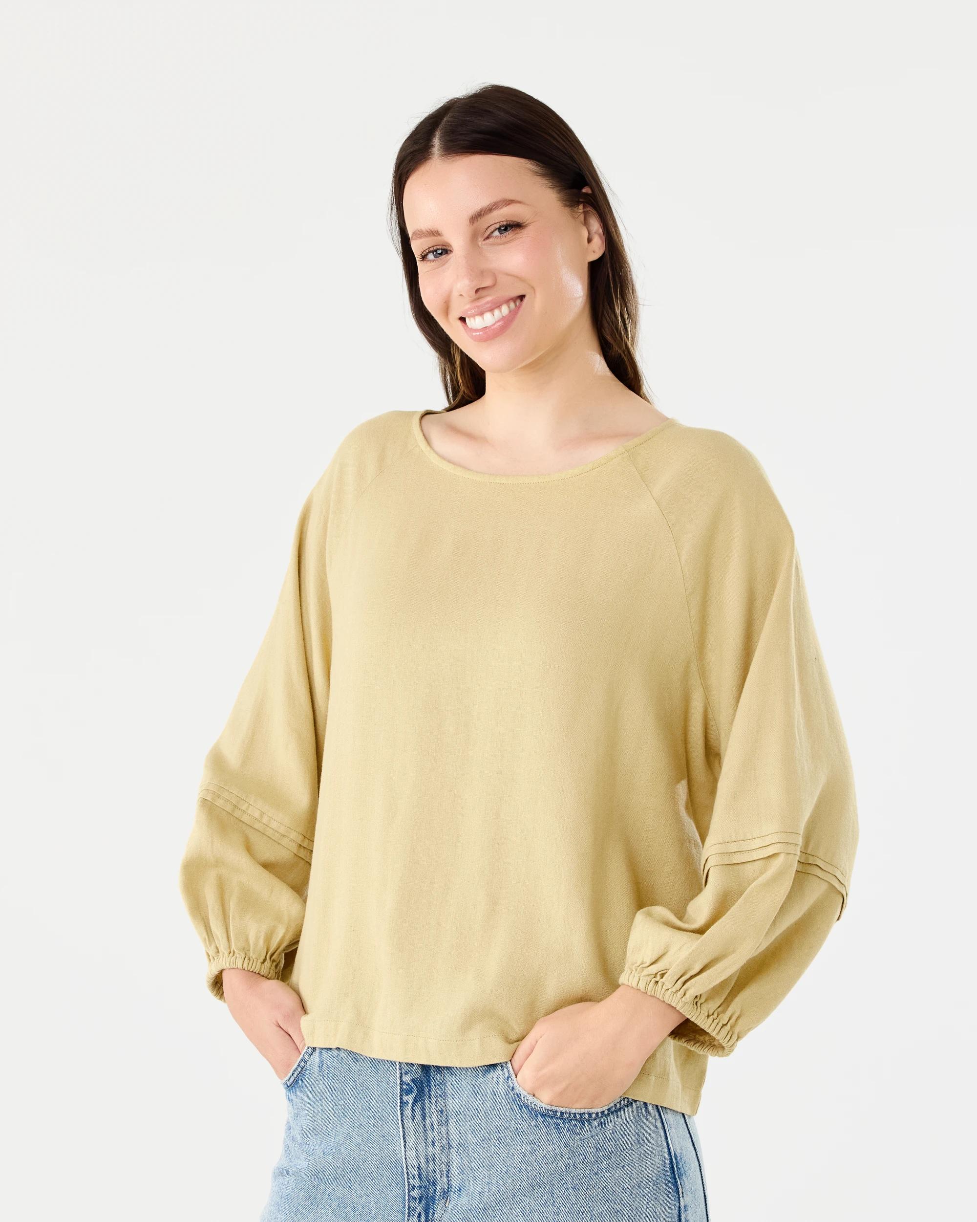 2 Long Sleeve Linen Blend Top Dust Beige, 2 of 7