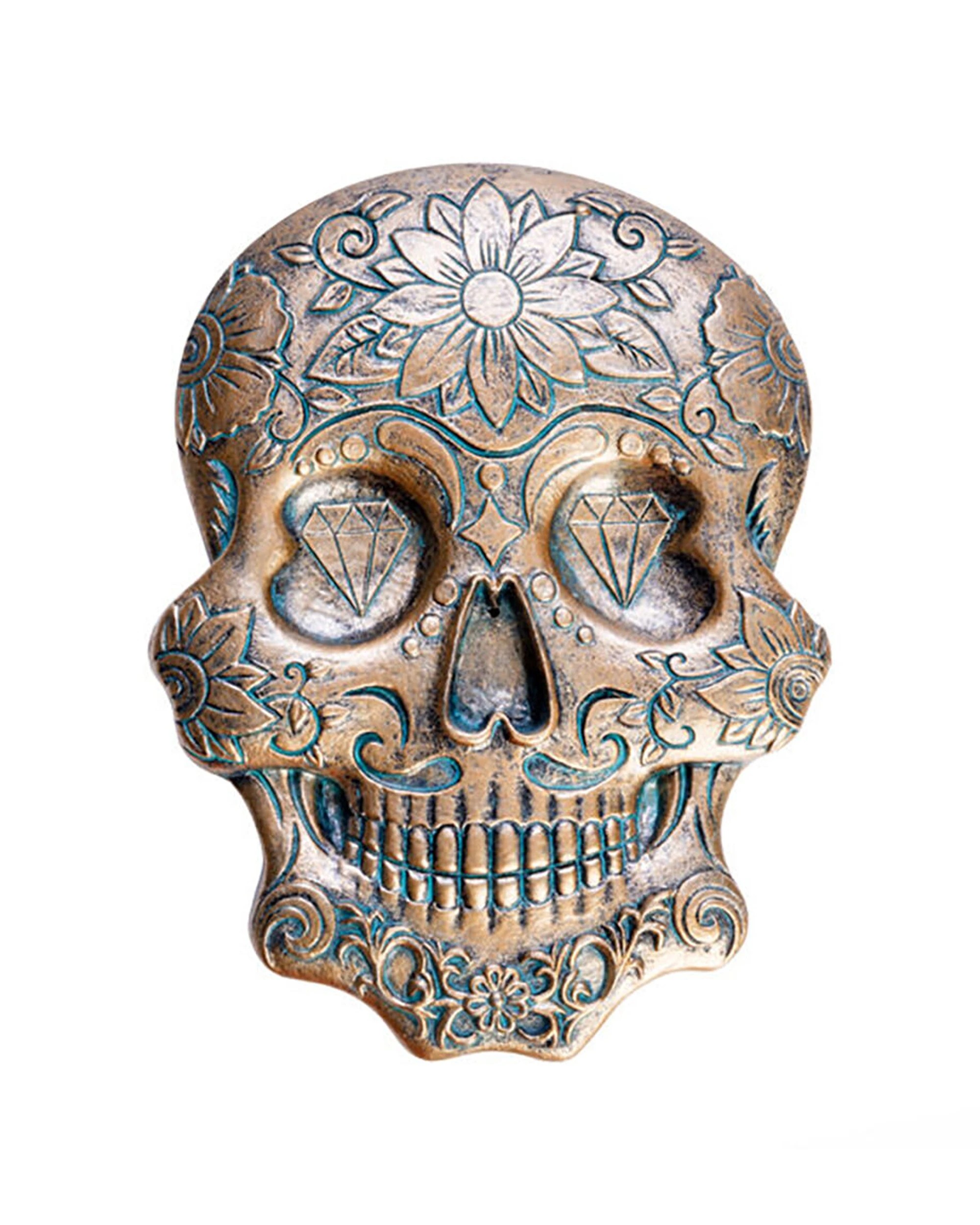1 Mystical Worlds Flat Incense Burner Candyskull 14.5x11cm - Gold, 1 of 2