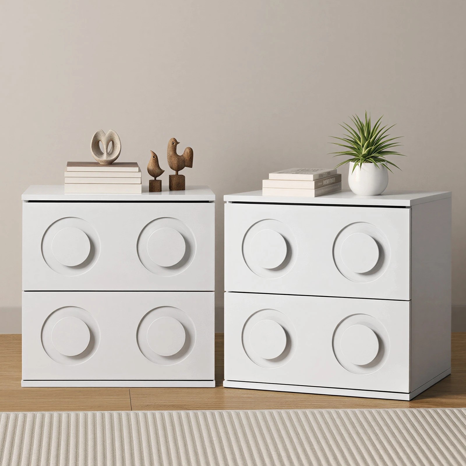 3 Oikiture 2x Bedside Table 2 Drawers Nightstand Side Storage Cabinet - White, 3 of 9