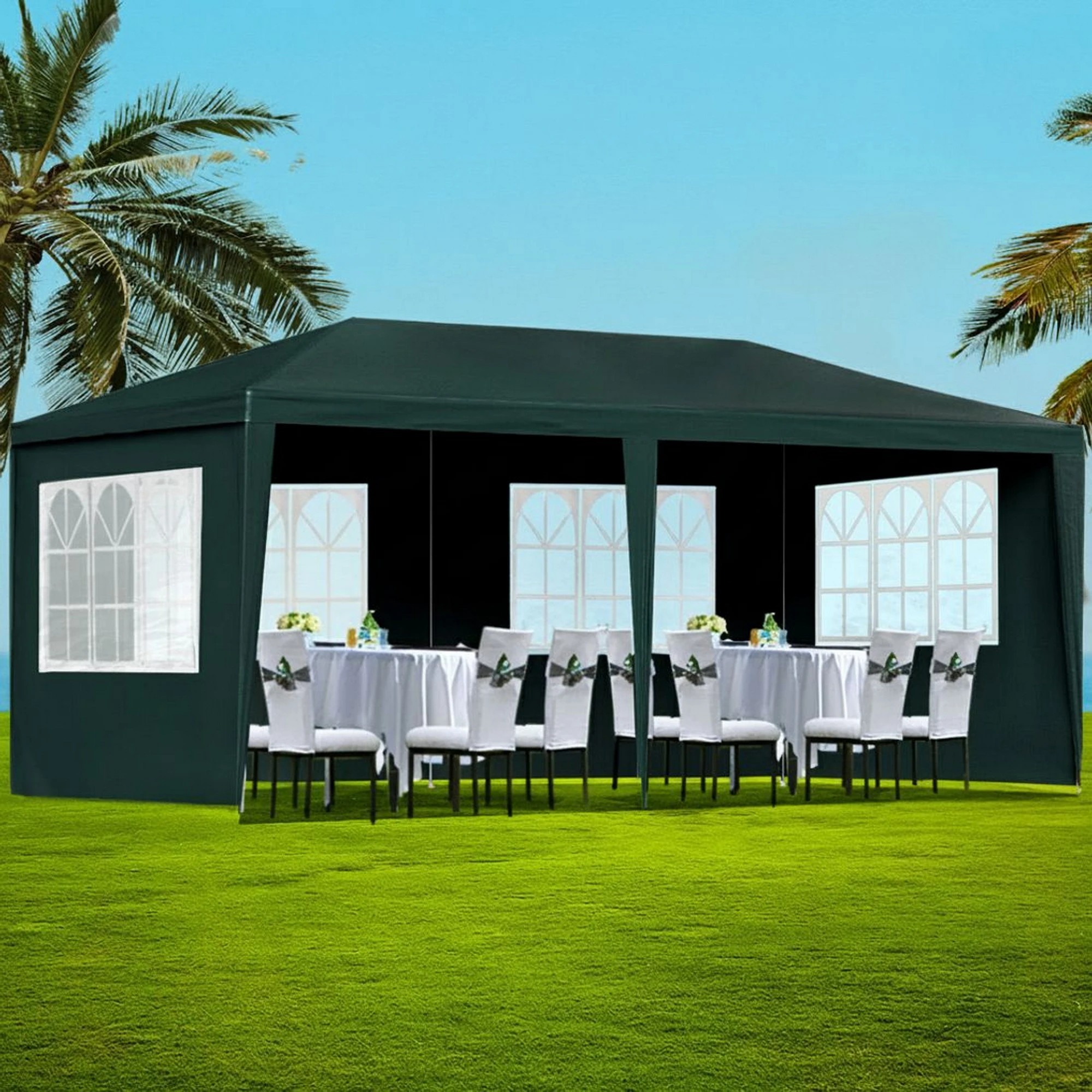 2 Instahut Gazebo  Marquee Wedding Party Tent Outdoor Camping Side Wall Canopy 4 Panel - Green, 2 of 7