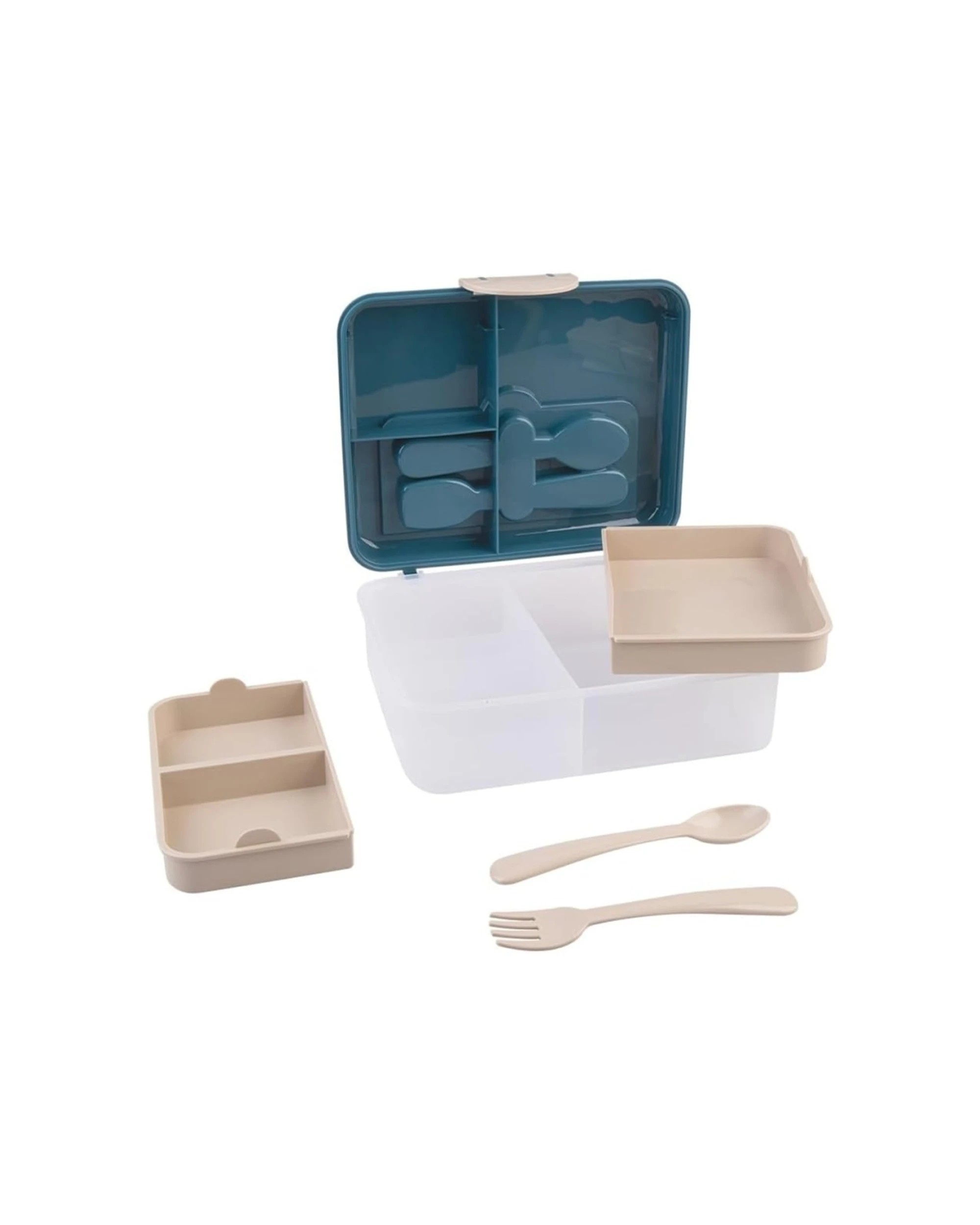 5 Melii Luxe 2-Tier Bento Box 6 Compartments With Spoon And Fork Easy Latch - Blue, 5 of 5