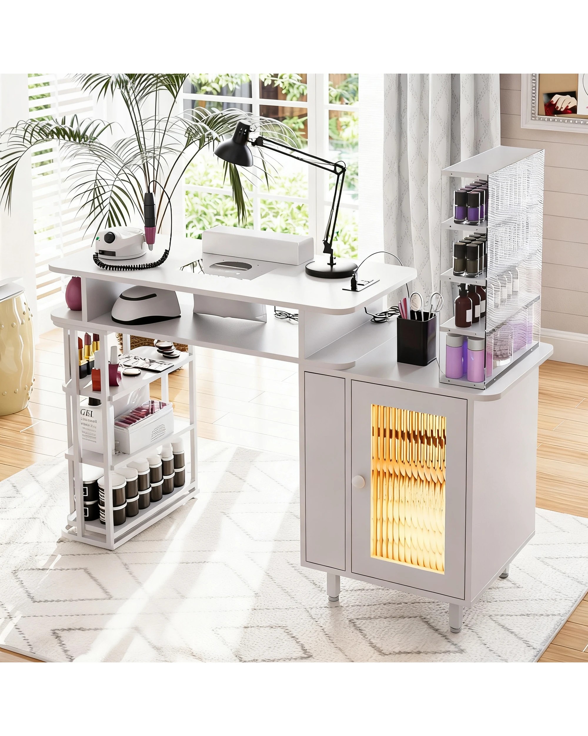 2 Advwin Manicure Table Dust with Dust Collector LED Light Charging Station - White, 2 of 8