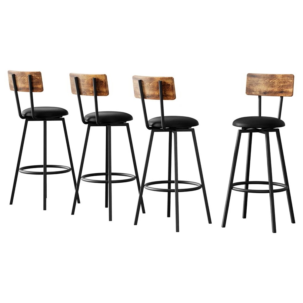 1 Artiss 4X Industrial Bar Stools Upholste Counter Chairs Steel Frame Anti - Brown, 1 of 5