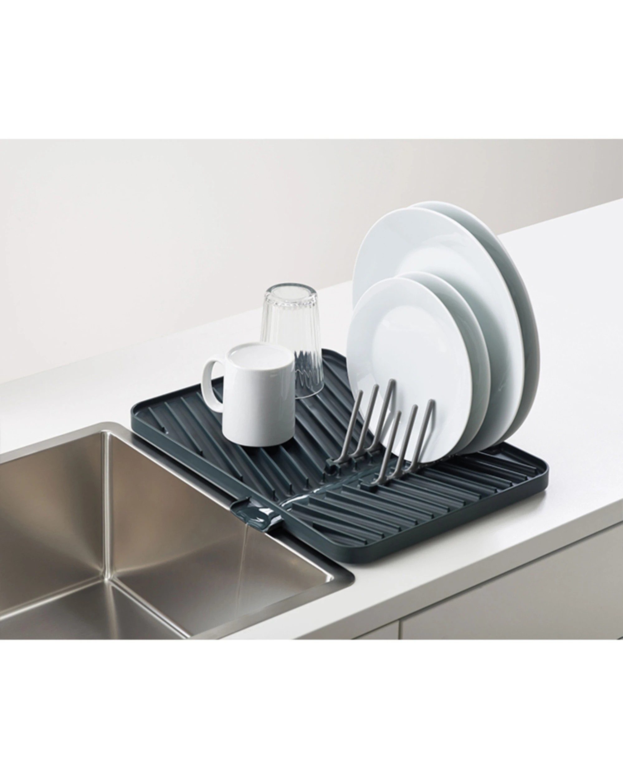 4 Joseph Joseph Flip Up Adjustable Draining Board With Pop-Up Plate Rack - Charcoal, 4 of 7
