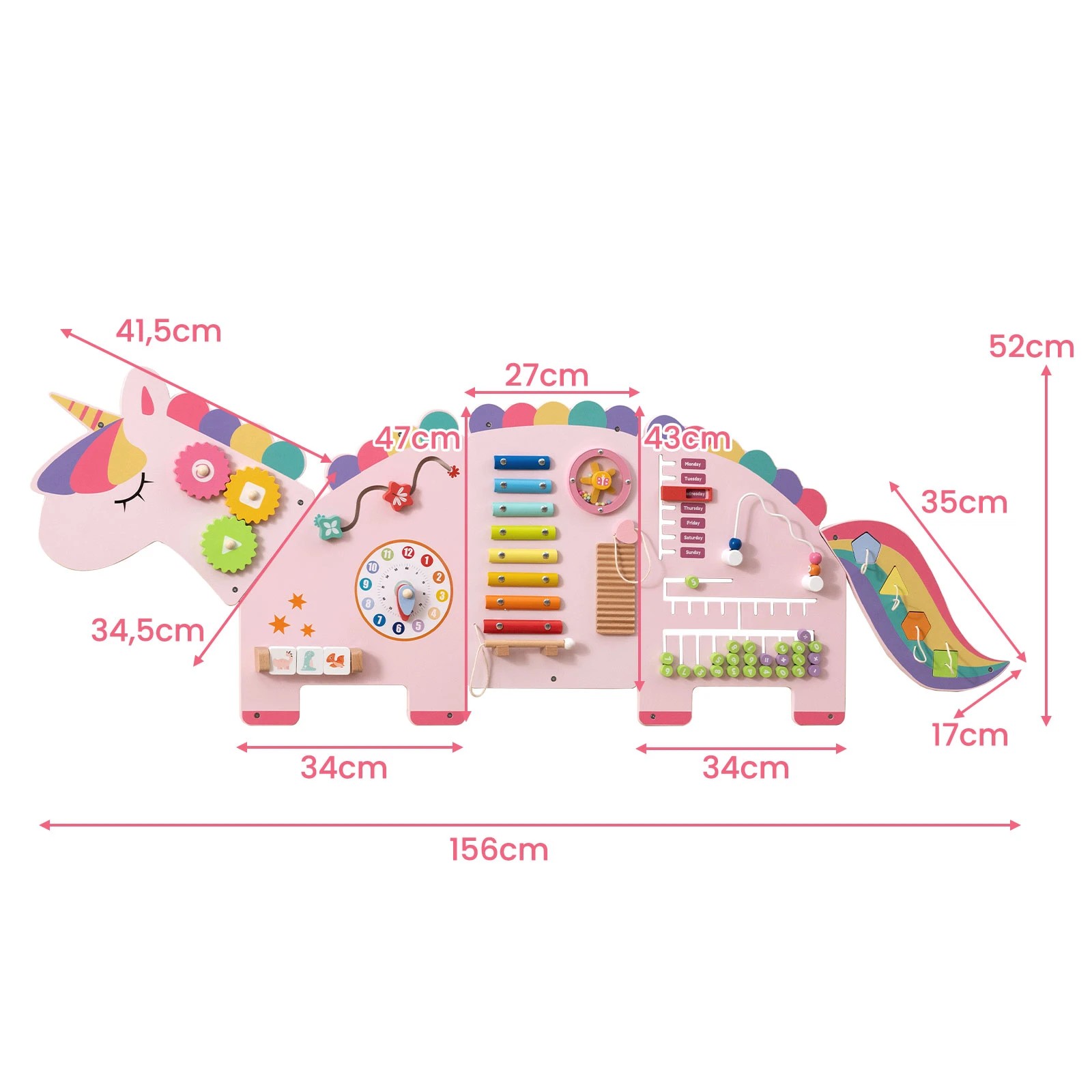 4 Costway 11in1 Wall Busy Board Panels Unicorn-themed Sensory Toy - Pink, 4 of 4