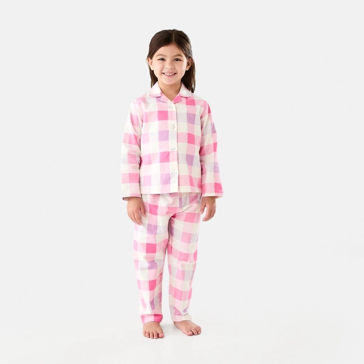 1 Flannelette Pyjama Set Pnk Check2, 1 of 9