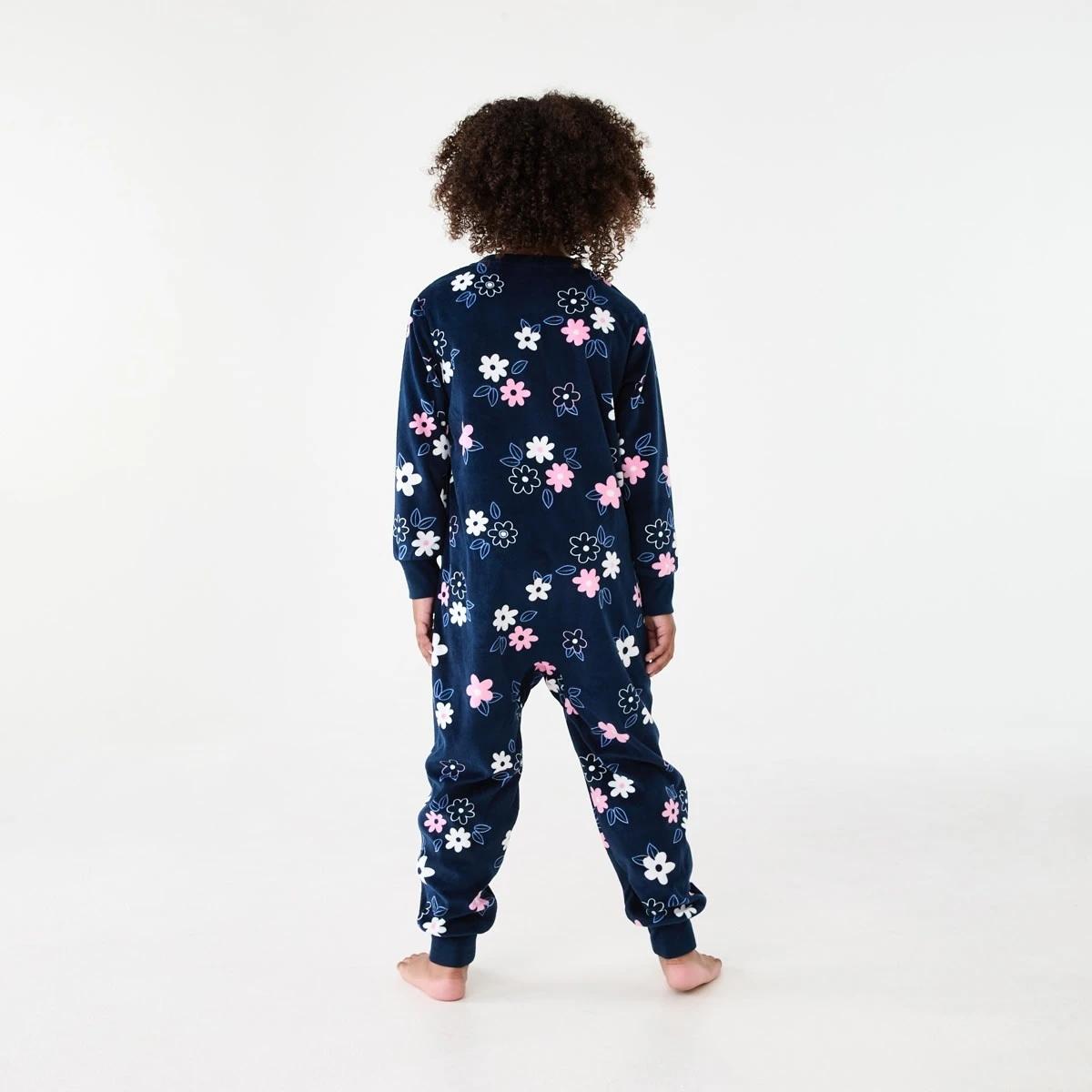 2 Fleece All-In-One Sleepsuit Nvy Flwr, 2 of 9