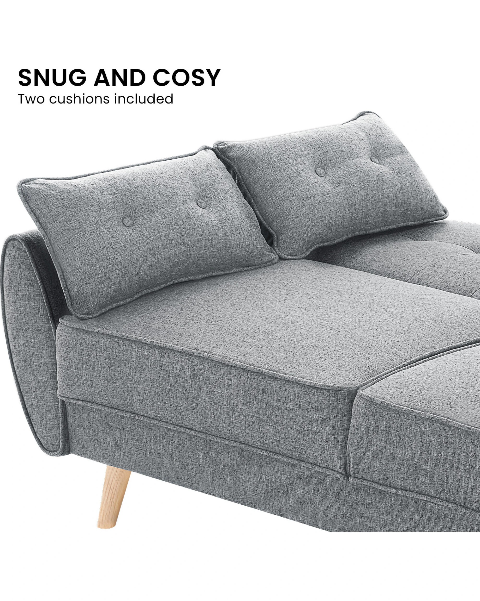 10 Elle Button-tufted Fabric Sofa Bed With Cushions By Sarantino Light Grey, 10 of 10