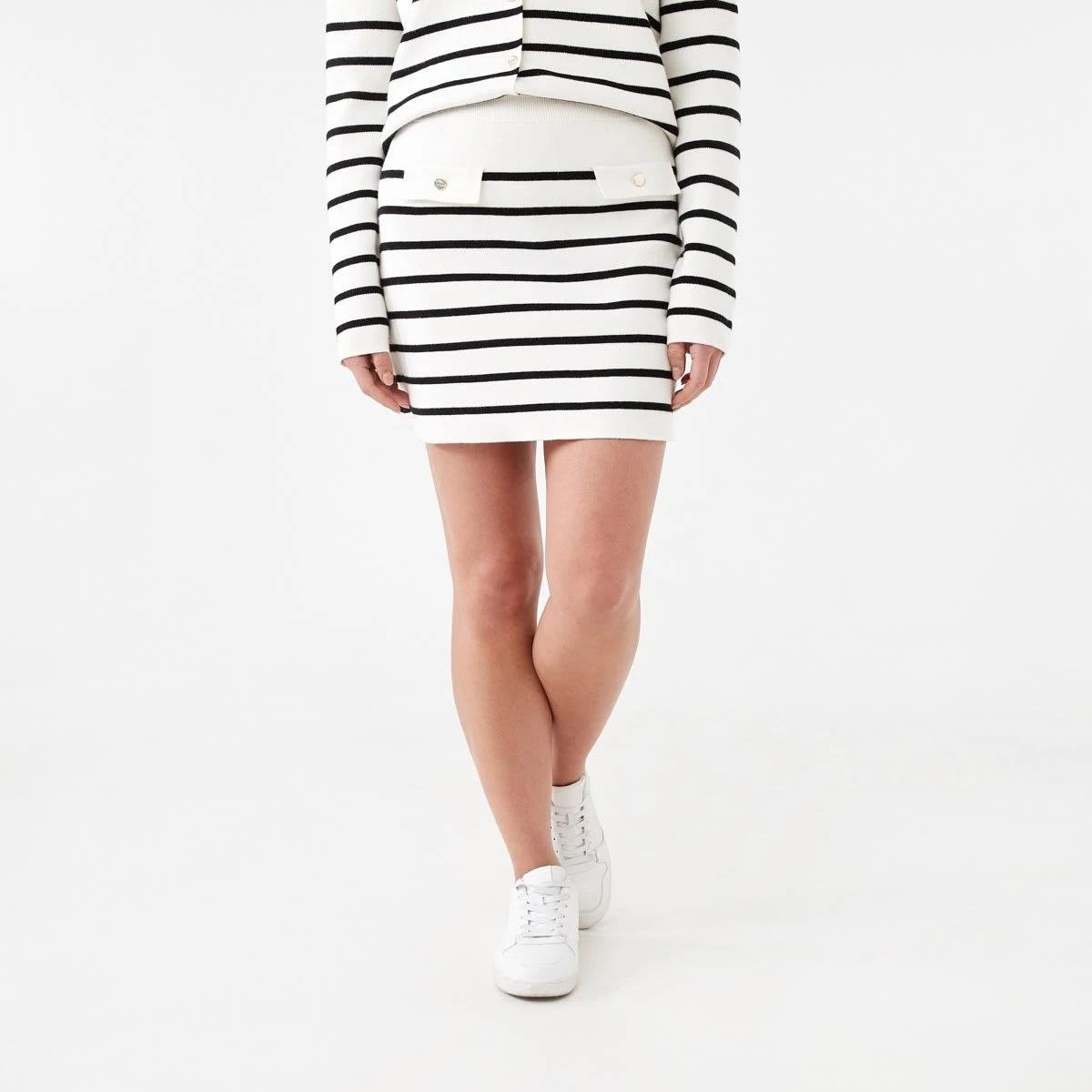 5 Compact Knit Mini Skirt Ecr Blk St, 5 of 6