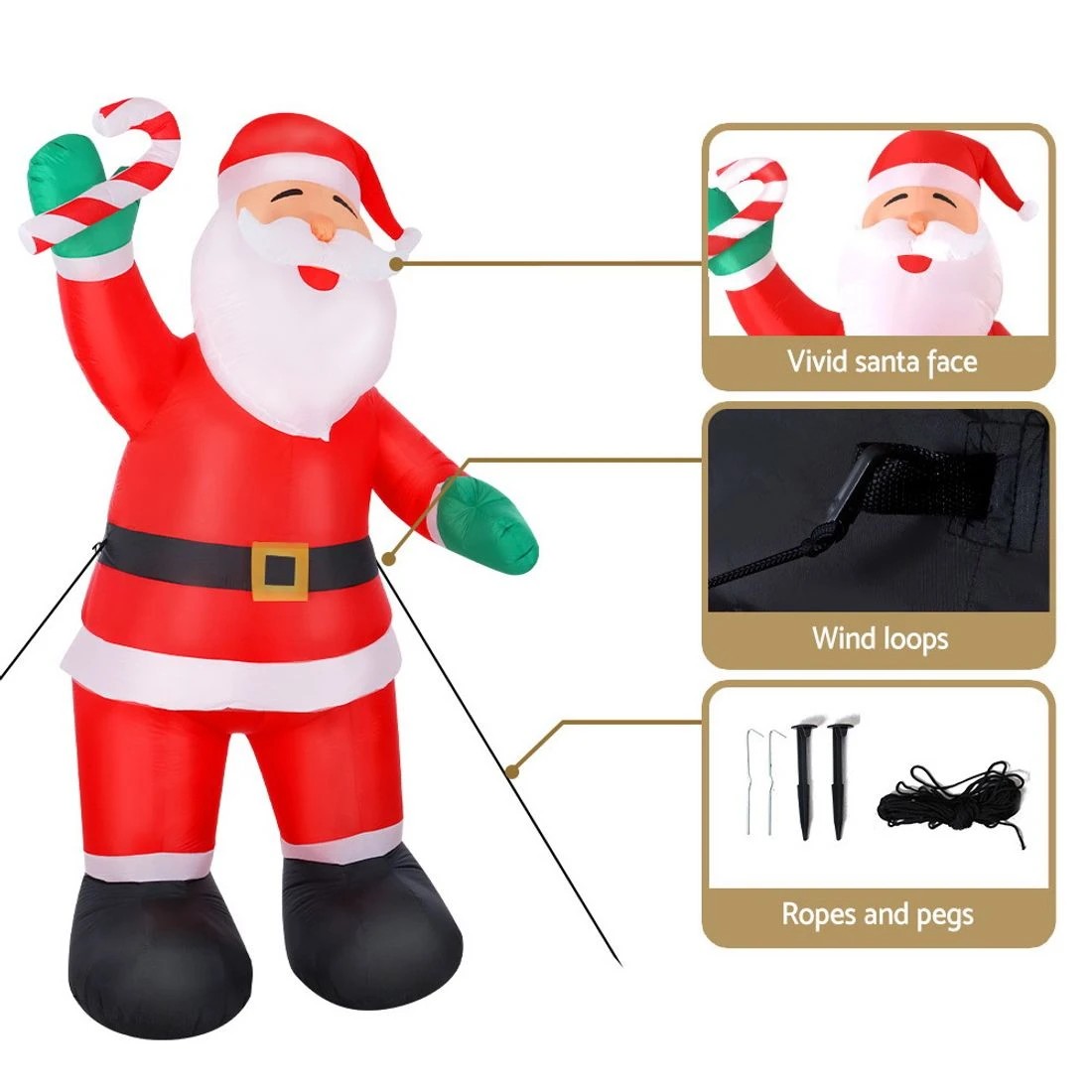5 Jingle Jollys Christmas Inflatable Santa 3M Illuminated Decorations - Multi, 5 of 7
