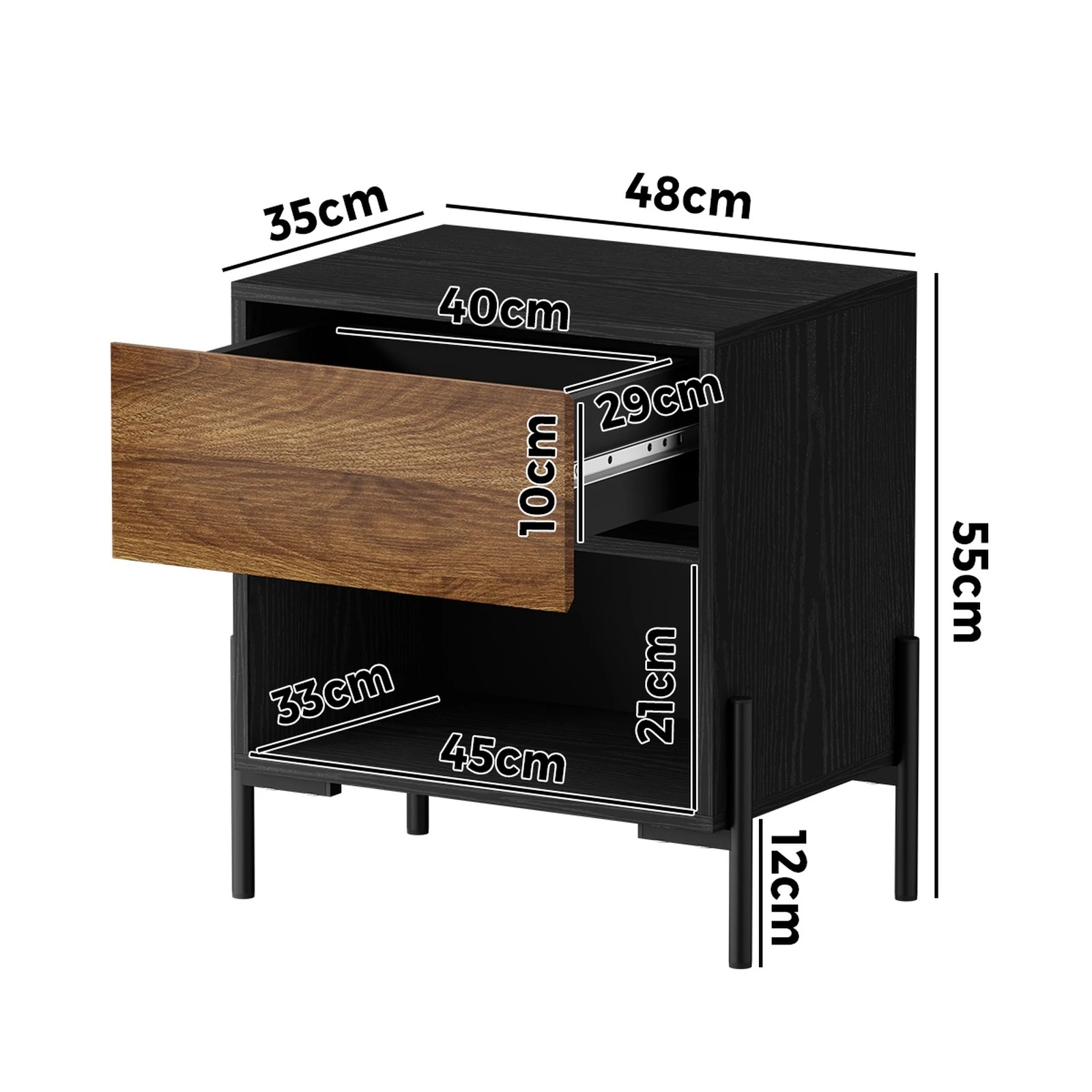 2 Oikiture Bedside Table Drawer Nightstand Storage Open Shelf - Multi, 2 of 9