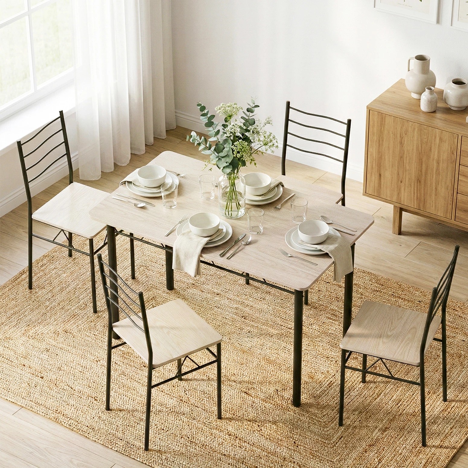 6 Artiss Dining Table and Chairs Set of 5 Compact Kitchen Furniture Modern - Natural, 6 of 6