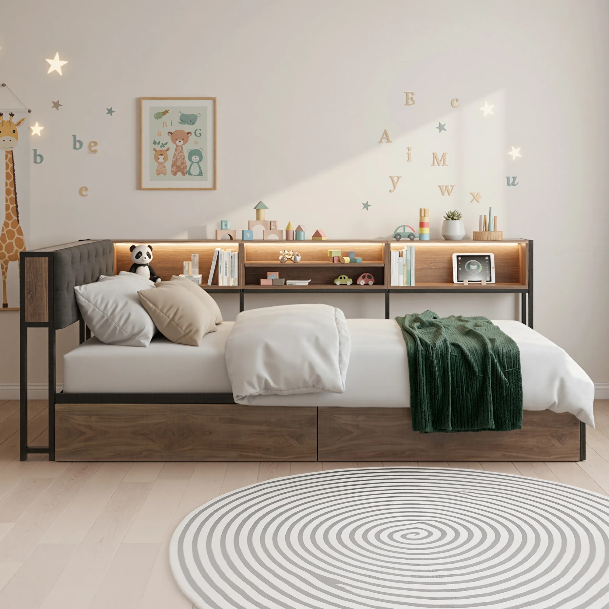 5 Artiss Bed Frame King Single Size with 2 Drawers and Charging Station Metal Corner - Multi, 5 of 9