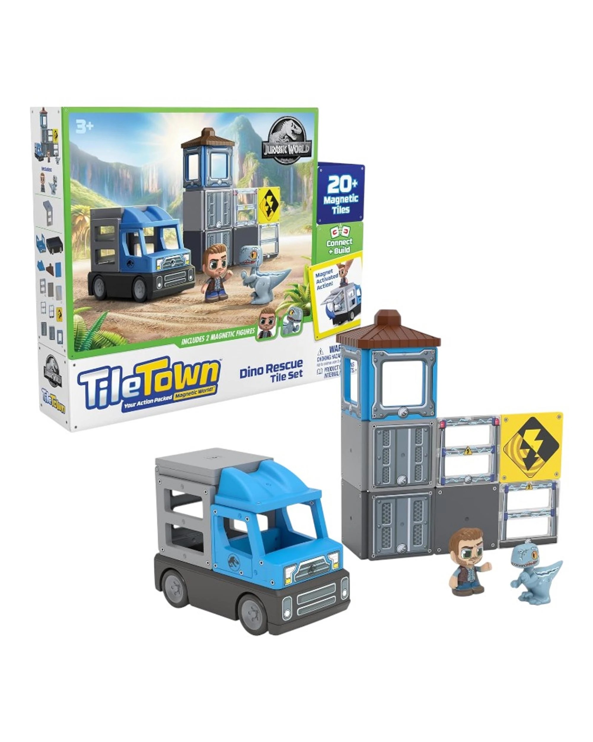 1 Tile Town Jurassic Dino Rescue Magnetic Tile Set, 1 of 8