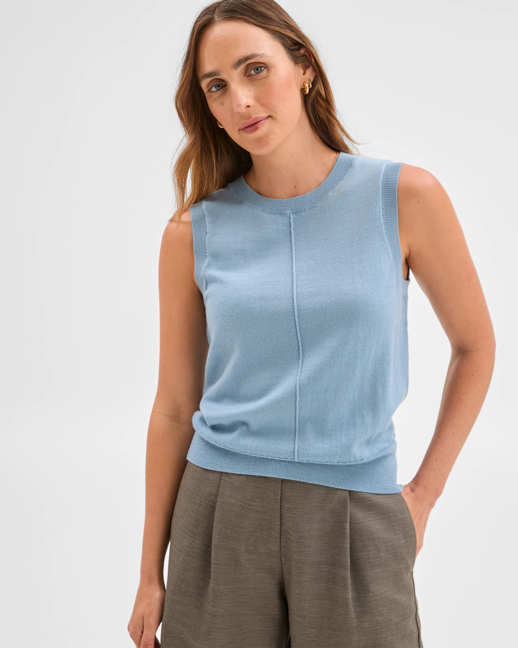 5 Preview Australian Merino Wool Sleeveless Vest MOODY BLUE, 5 of 6