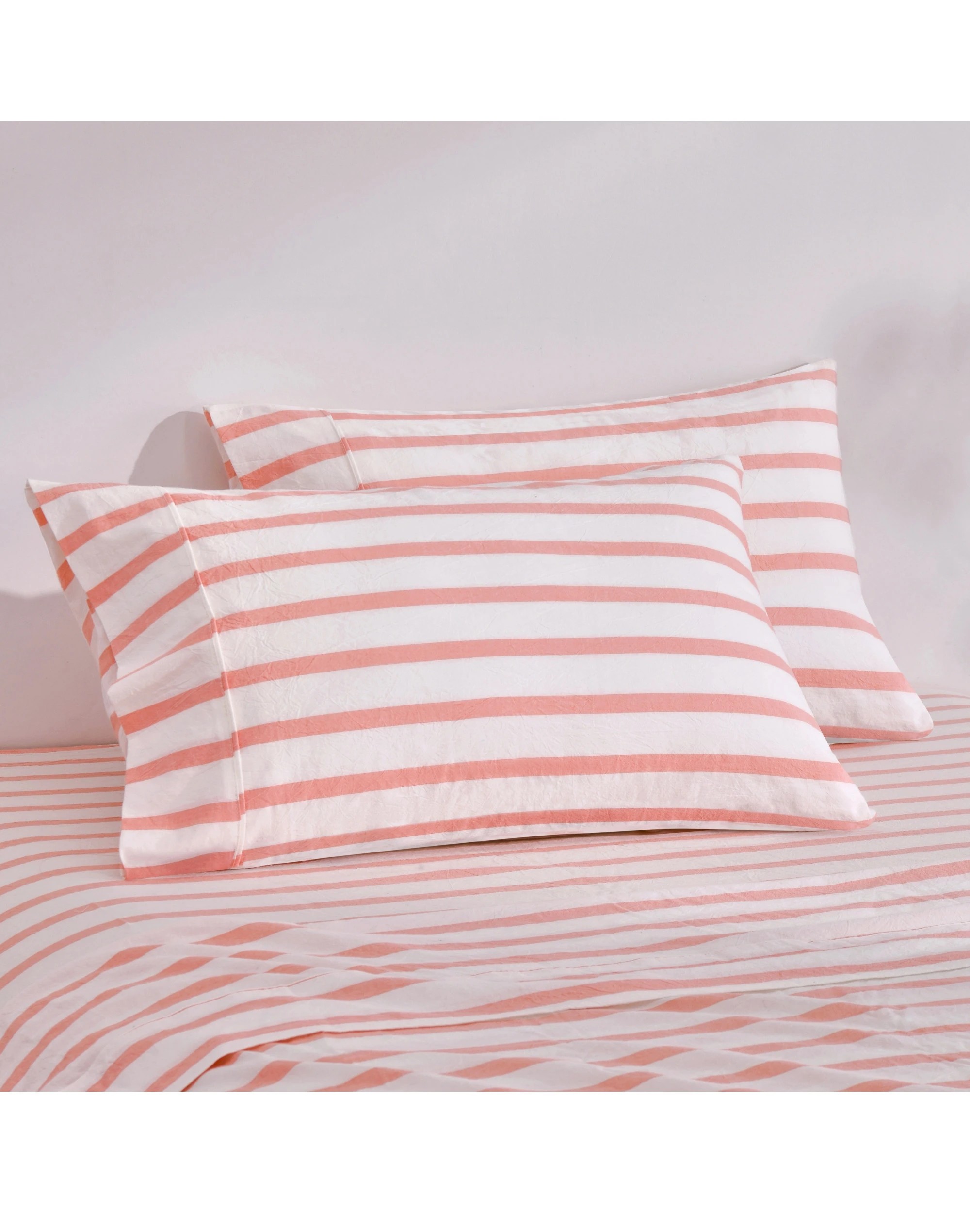 1 Dreamaker Twin Pack Bask Yarn Dyed Washed Cotton Striped Standard Pillowcase - Coral, 1 of 6