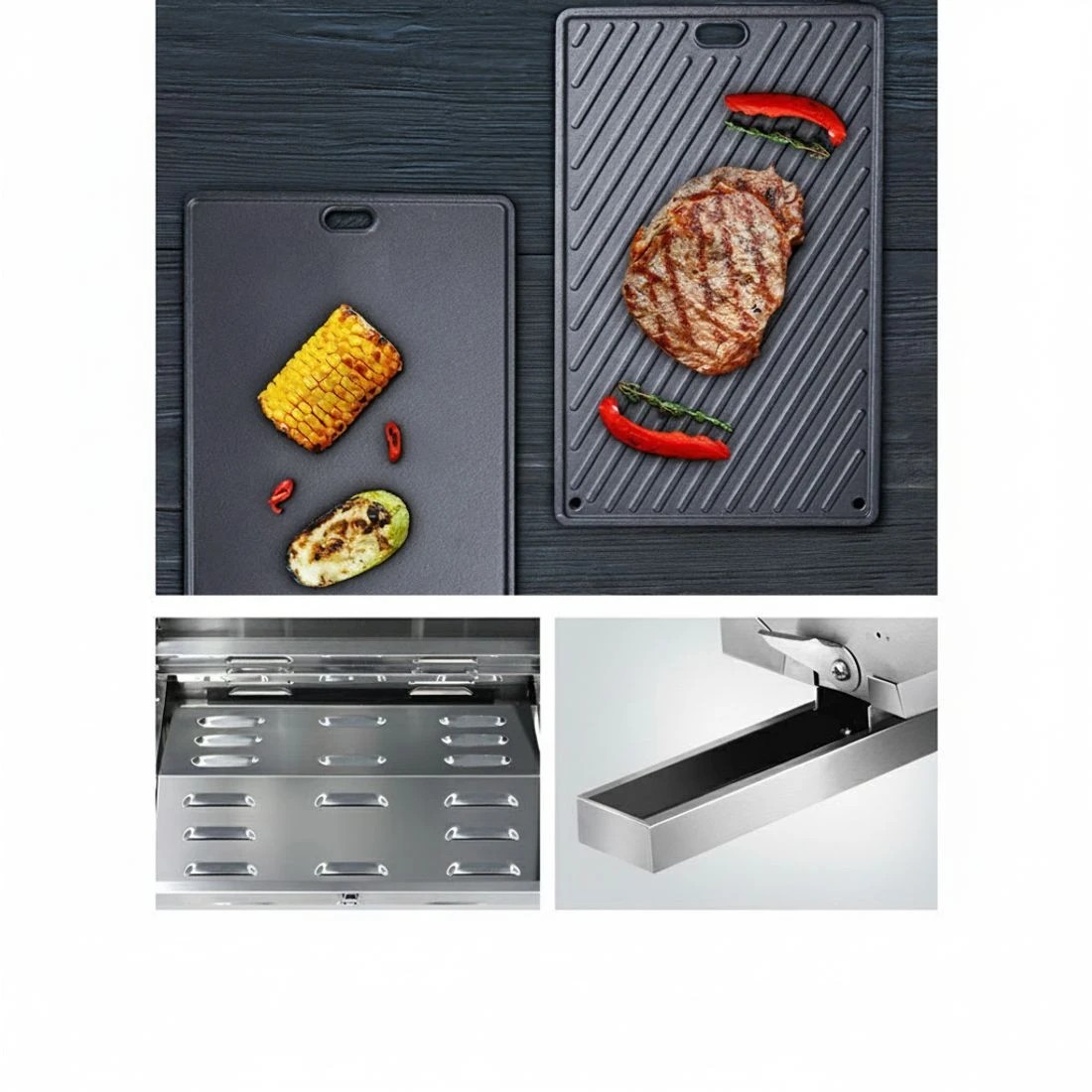 5 Grillz Portable Gas BBQ Grill with Double Sided Plate - Silver, 5 of 6