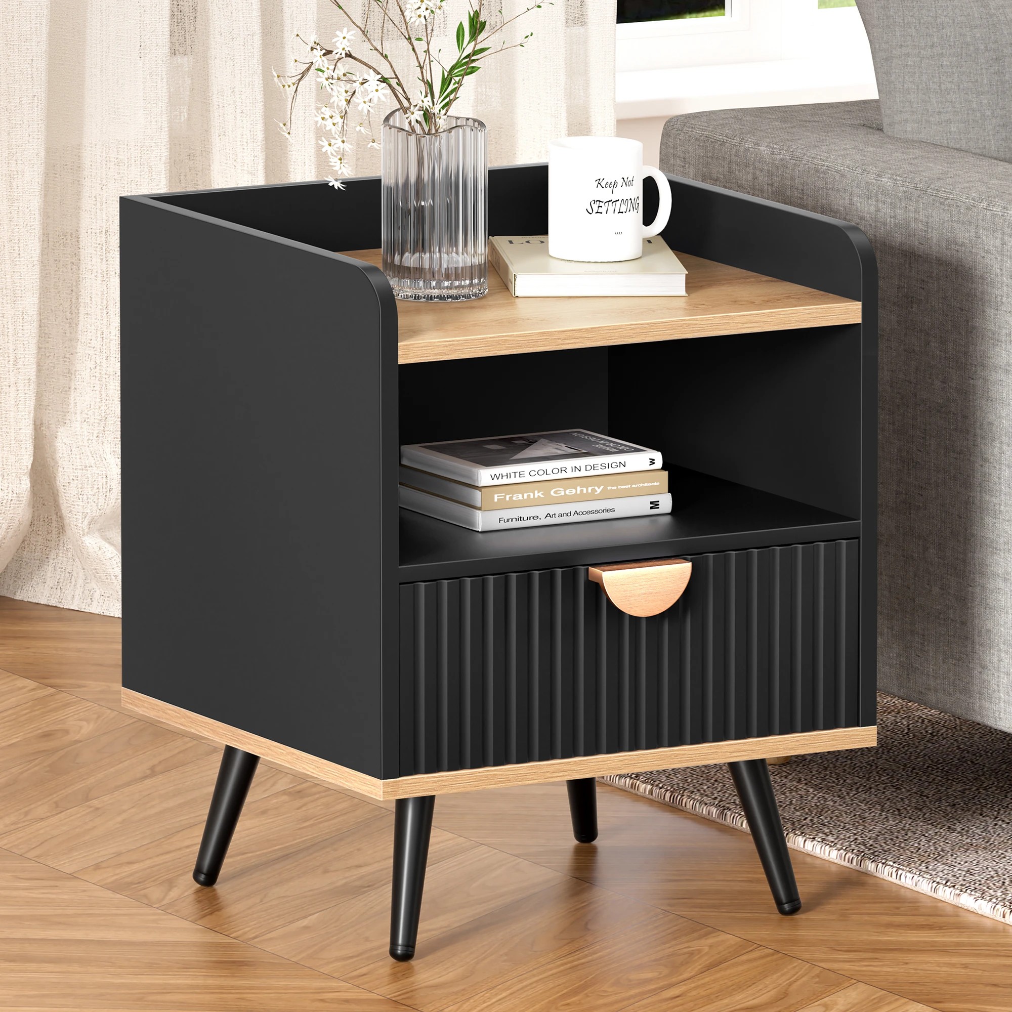 5 Alfordson 2x Alfordson Bedside Table with Drawer - Black, 5 of 9