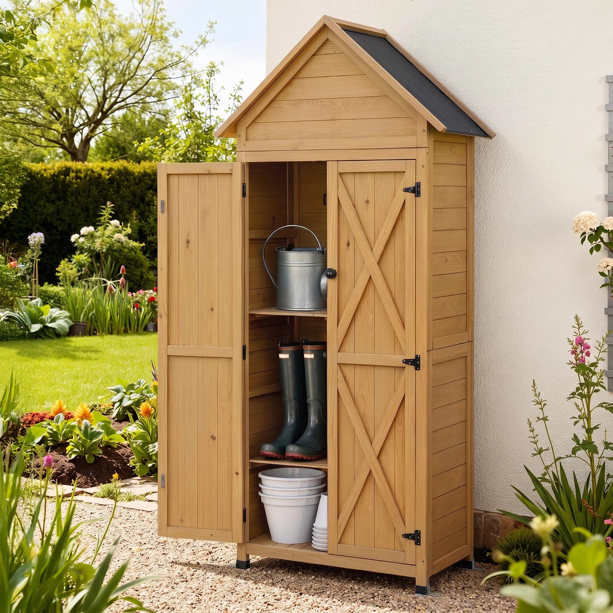 3 Gardeon Outdoor Storage Cabinet Cupboard Tool Organizer Shed Adjustable - Brown, 3 of 8