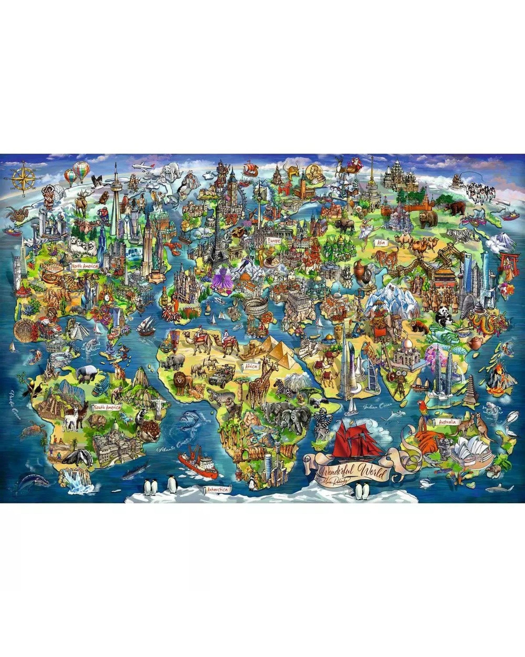 2 Ravensburger Illustrated World Map 5000 Piece Jigsaw Puzzle, 2 of 2