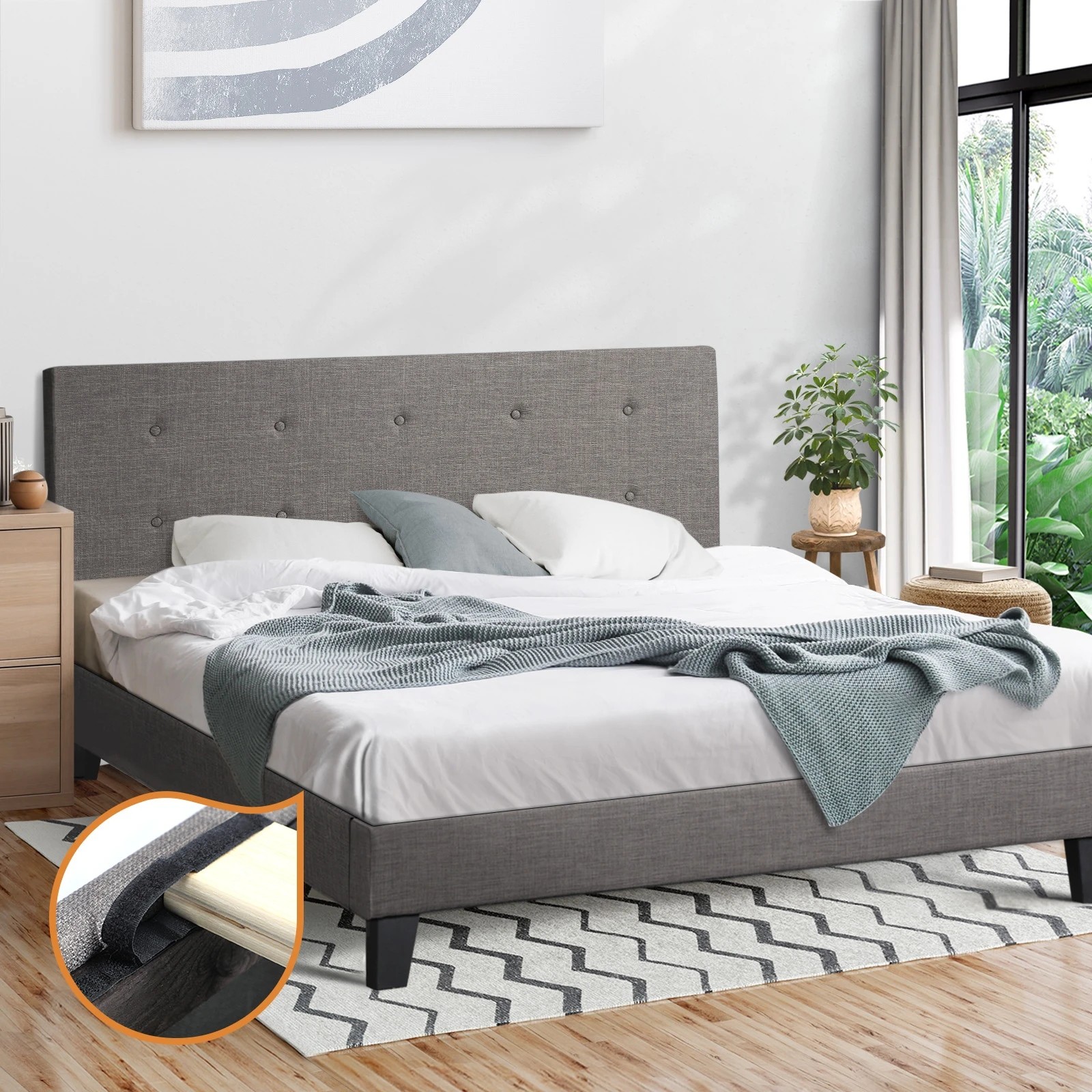 2 Oikiture Double Bed Frame Bed Platform
 - Grey, 2 of 10