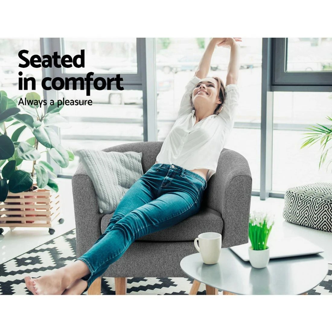 5 Artiss Armchair Lounge Chair Tub Accent Armchairs Fabric Sofa Chairs en - Grey, 5 of 8