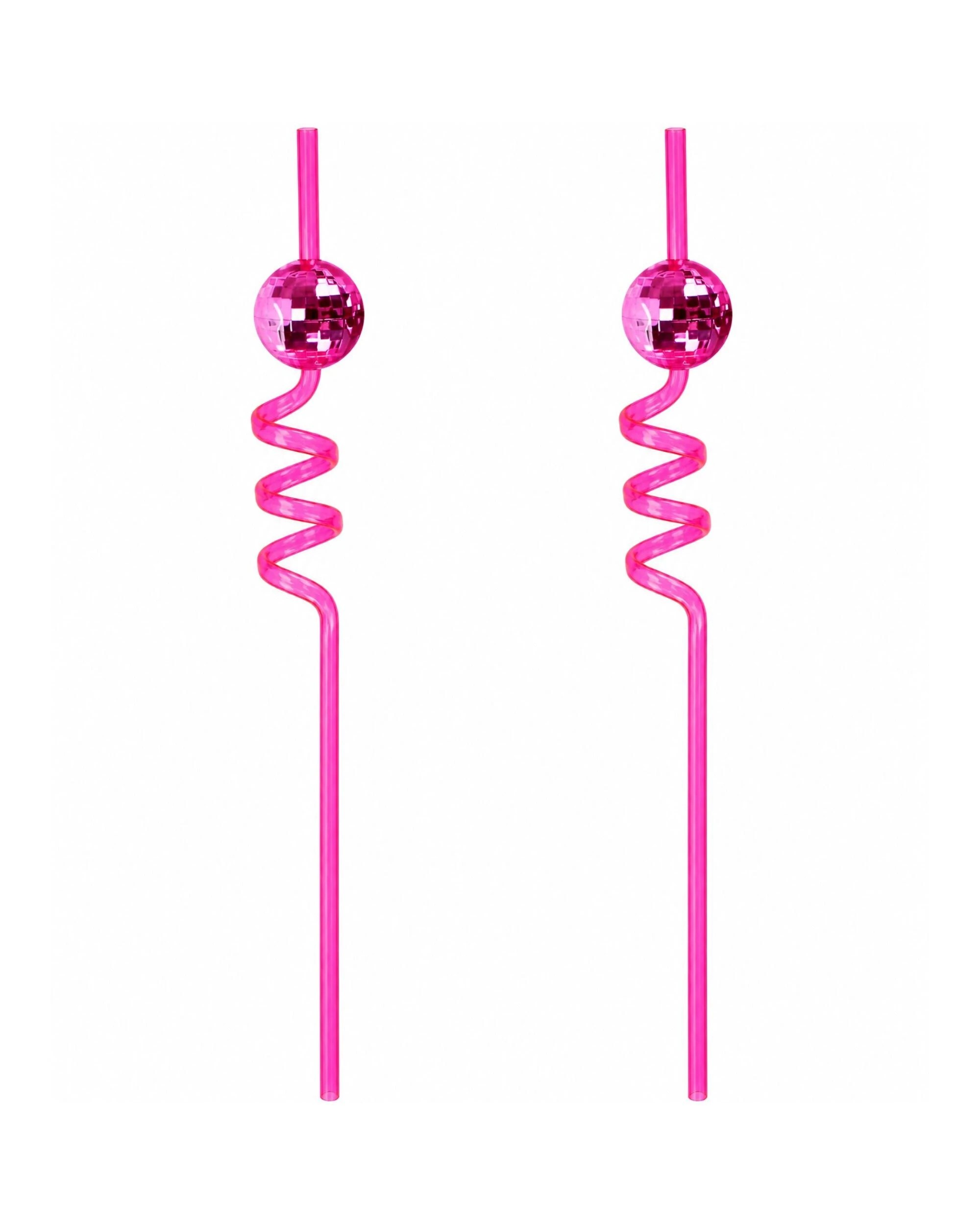 1 Party Maker Disco Ball Curly Straws Pack of 2 - Pink, 1 of 3