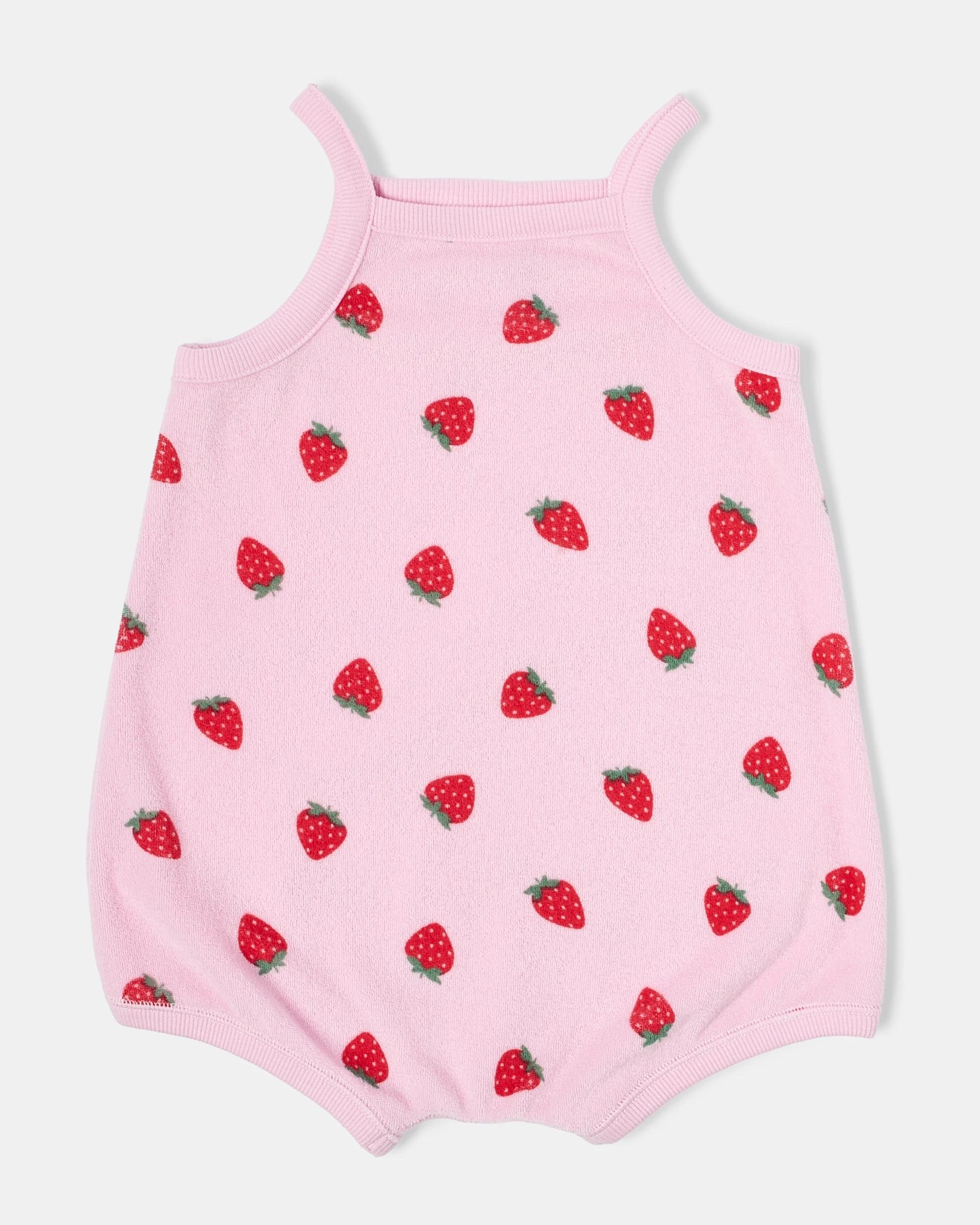1 Sleeveless Terry Romper Strawb, 1 of 3