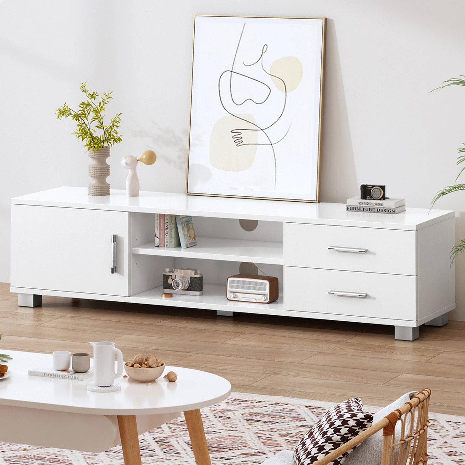 9 Alfordson Entertainment Unit TV Cabinet Stand 120cm Storage Drawer - White, 9 of 9