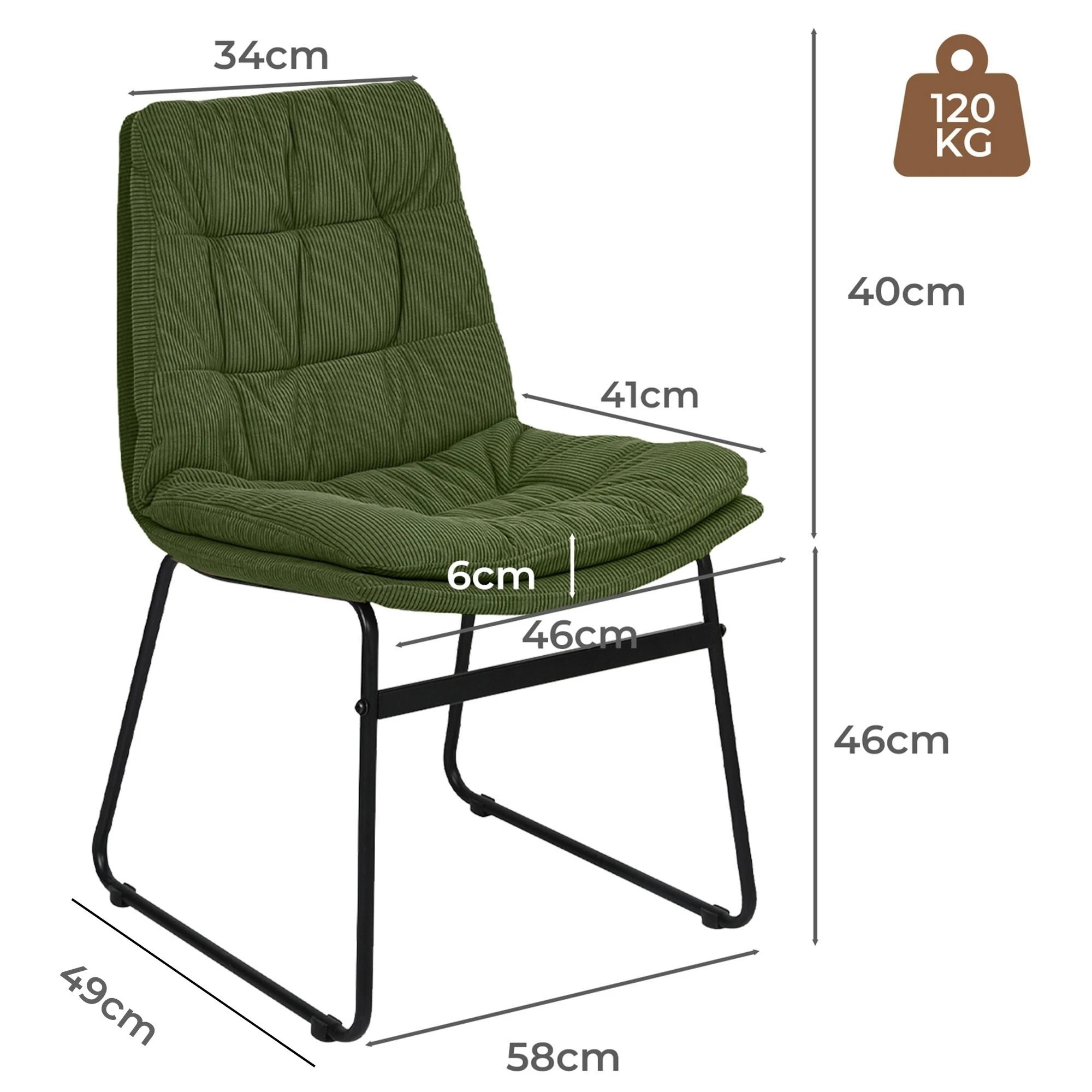 3 Levede 2x Dining Chairs Industrial Soft Corduroy Kitchen Padded Seat - Green, 3 of 9