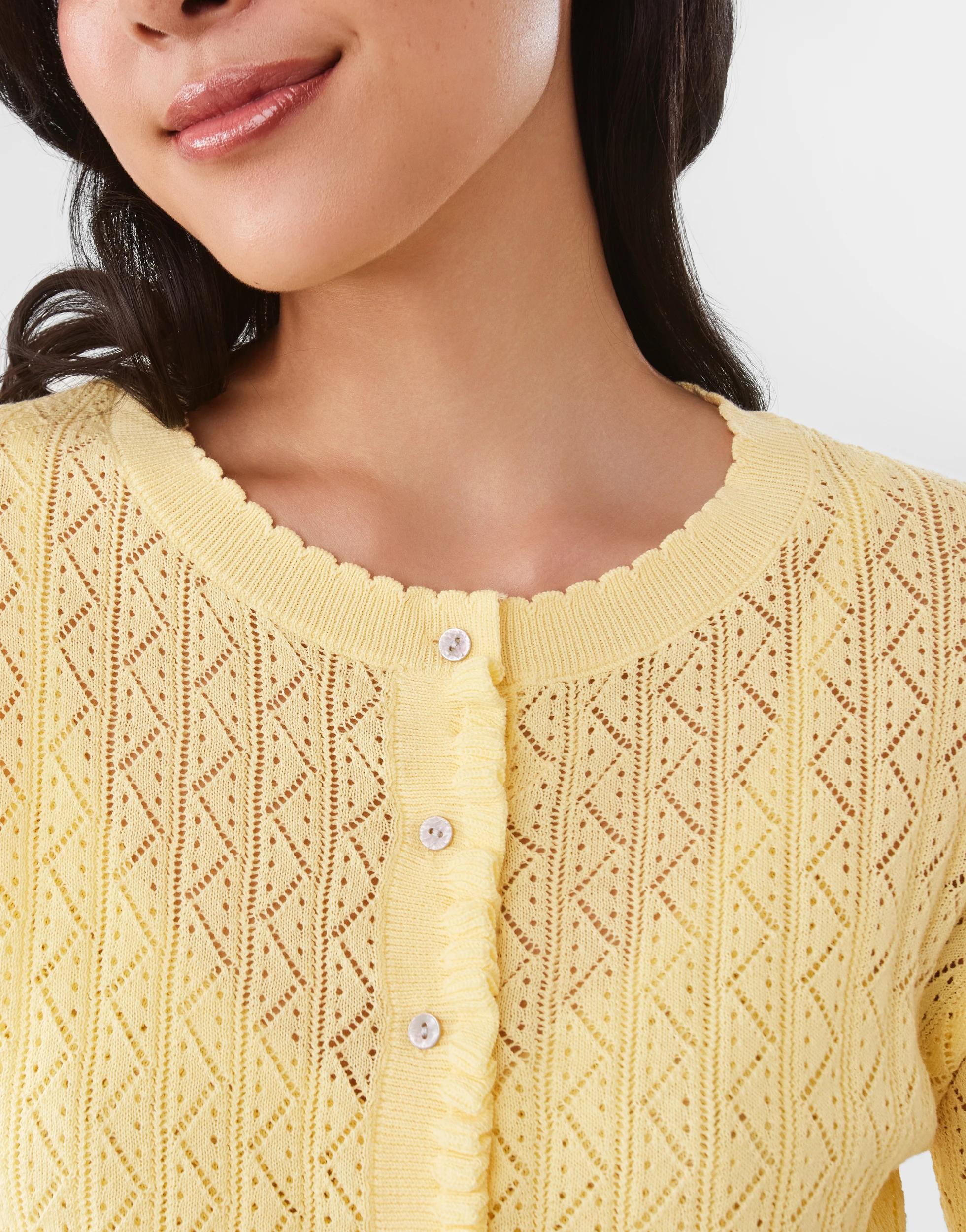 6 Pointelle Cardigan Fln Yellow, 6 of 8