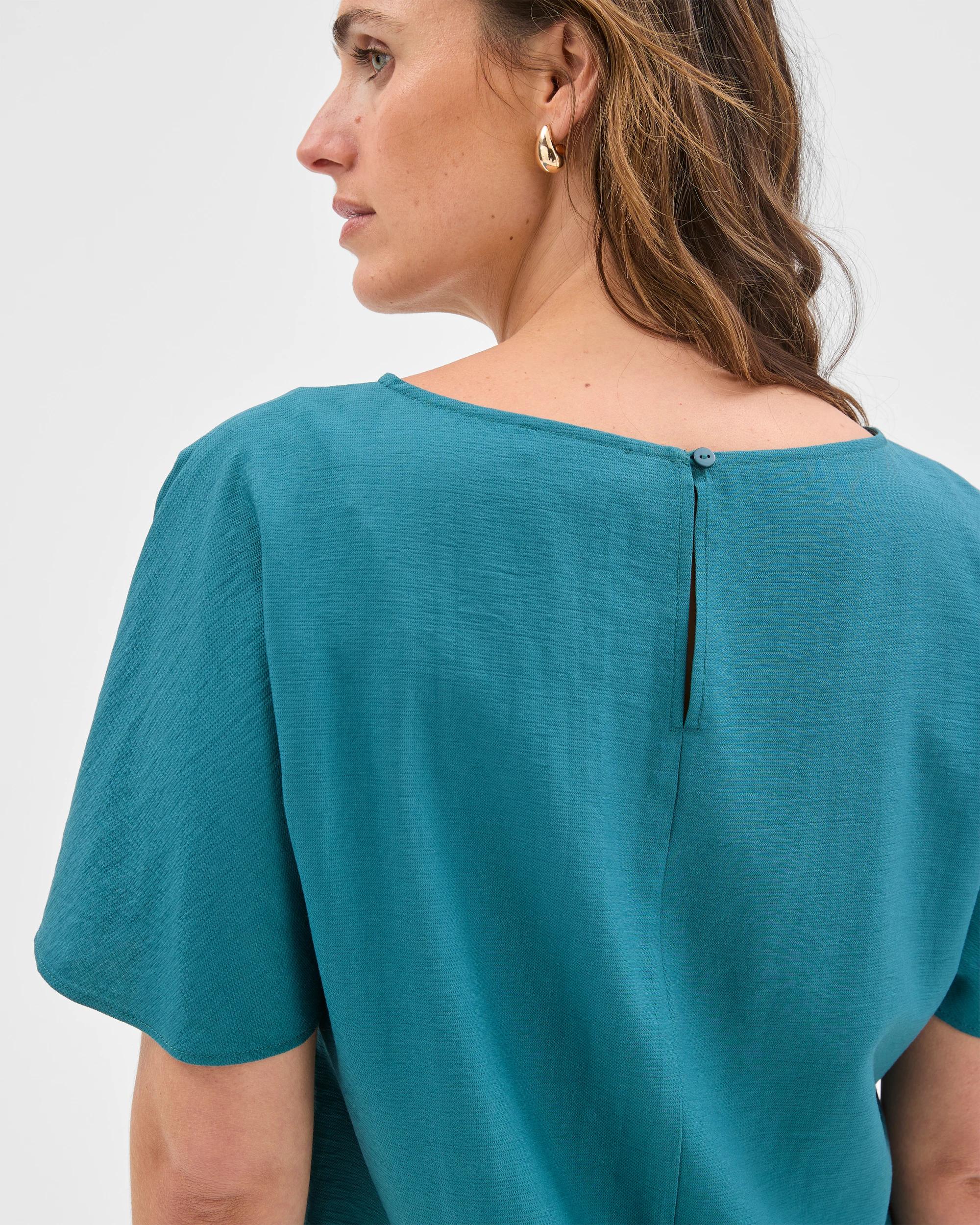 6 Preview Short Flutter Sleeve Textured Blouse PEACOCK, 6 of 7