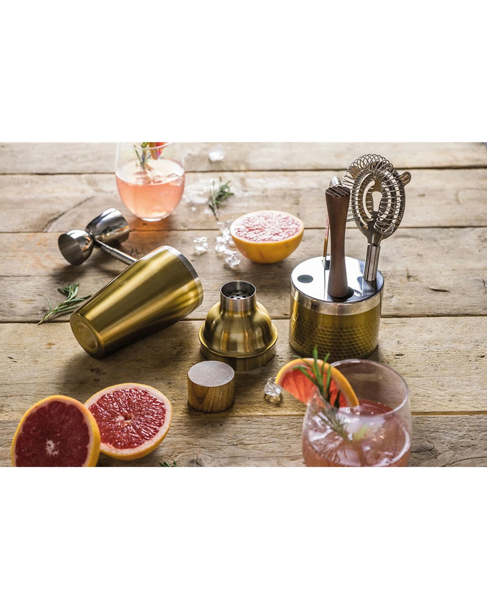 5 BarCraft 5pc Cocktail Muddler Strainer Set Hammered Brass Finish - Silver, 5 of 7