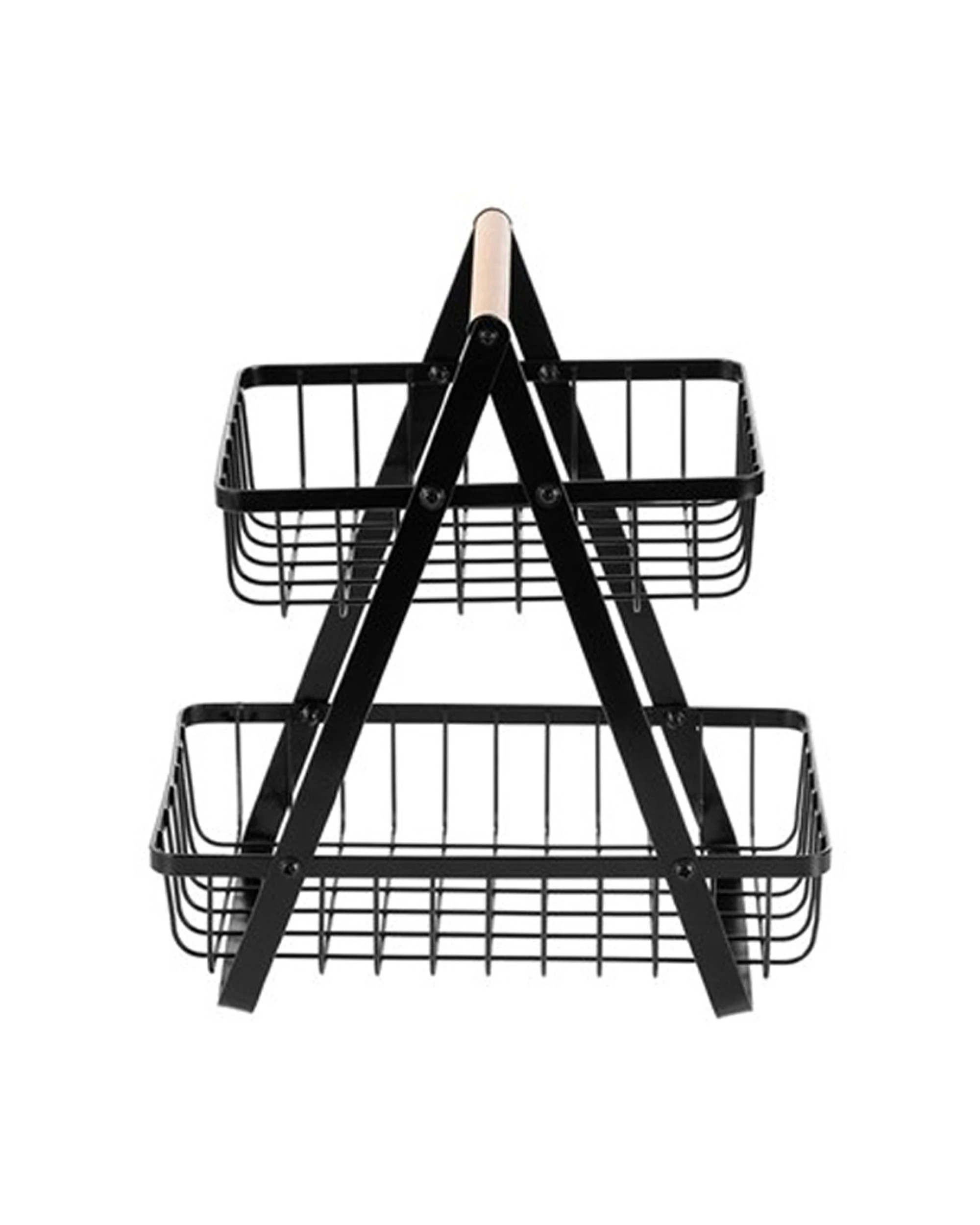 3 Boxsweden Wire 2 Tier Bench Top Stand Wood Handle Durable - Black, 3 of 4