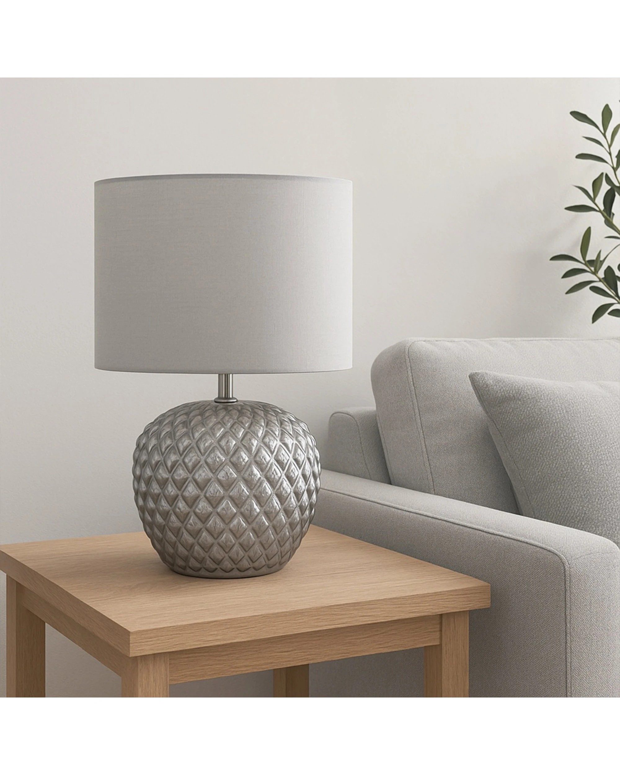4 Urban Style Annie Table Lamp Embossed Glass Base Fabric Inline Switch - Grey, 4 of 4