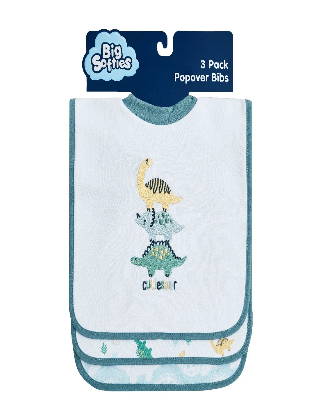 1 Big Softies 3 Pack Popover Bibs - Dino, 1 of 7