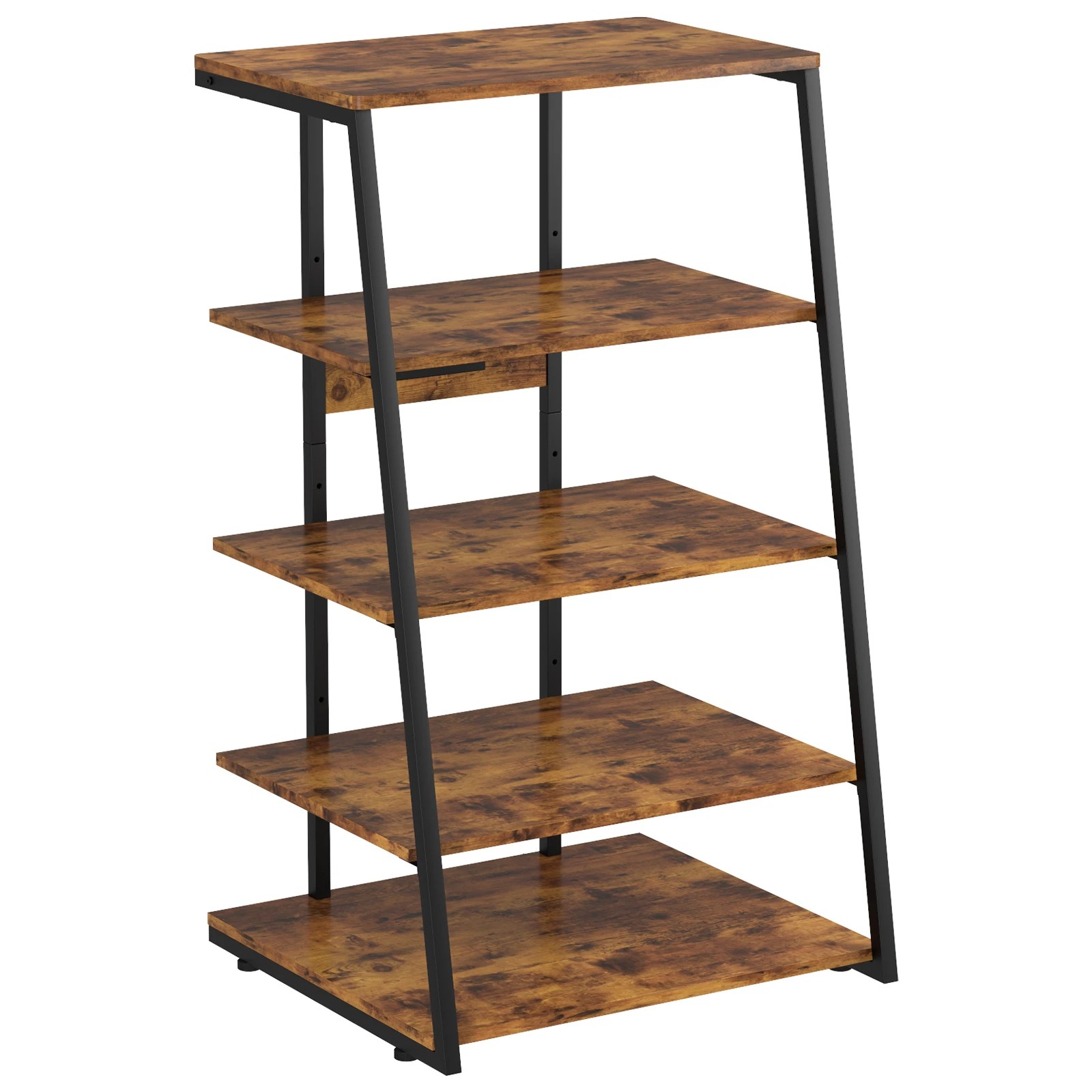 1 Advwin 5-Tier End Table with Charging Station Media Console with LED Lights - Brown, 1 of 7