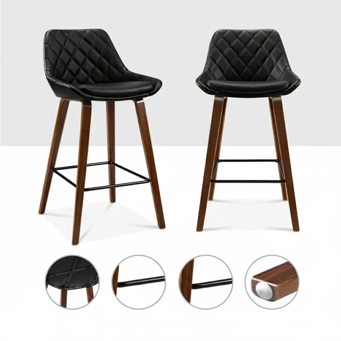 4 Artiss 4x Bar Stools PU Seat Wooden - Black, 4 of 5