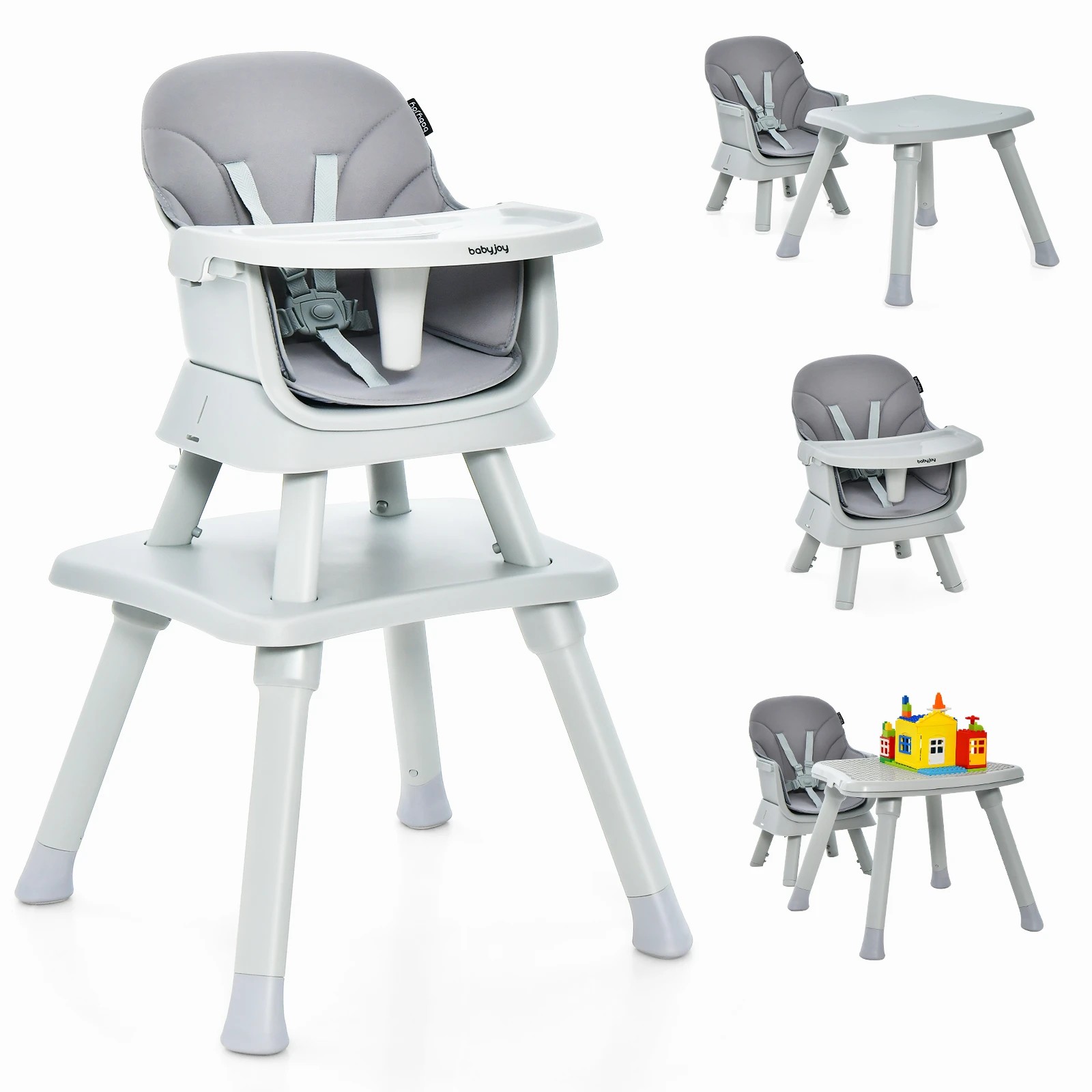 1 Costway 8 in 1 Baby High Chair w/Removable Tray Soft Cushion 5-point Harness Feeding Chair - Grey, 1 of 2