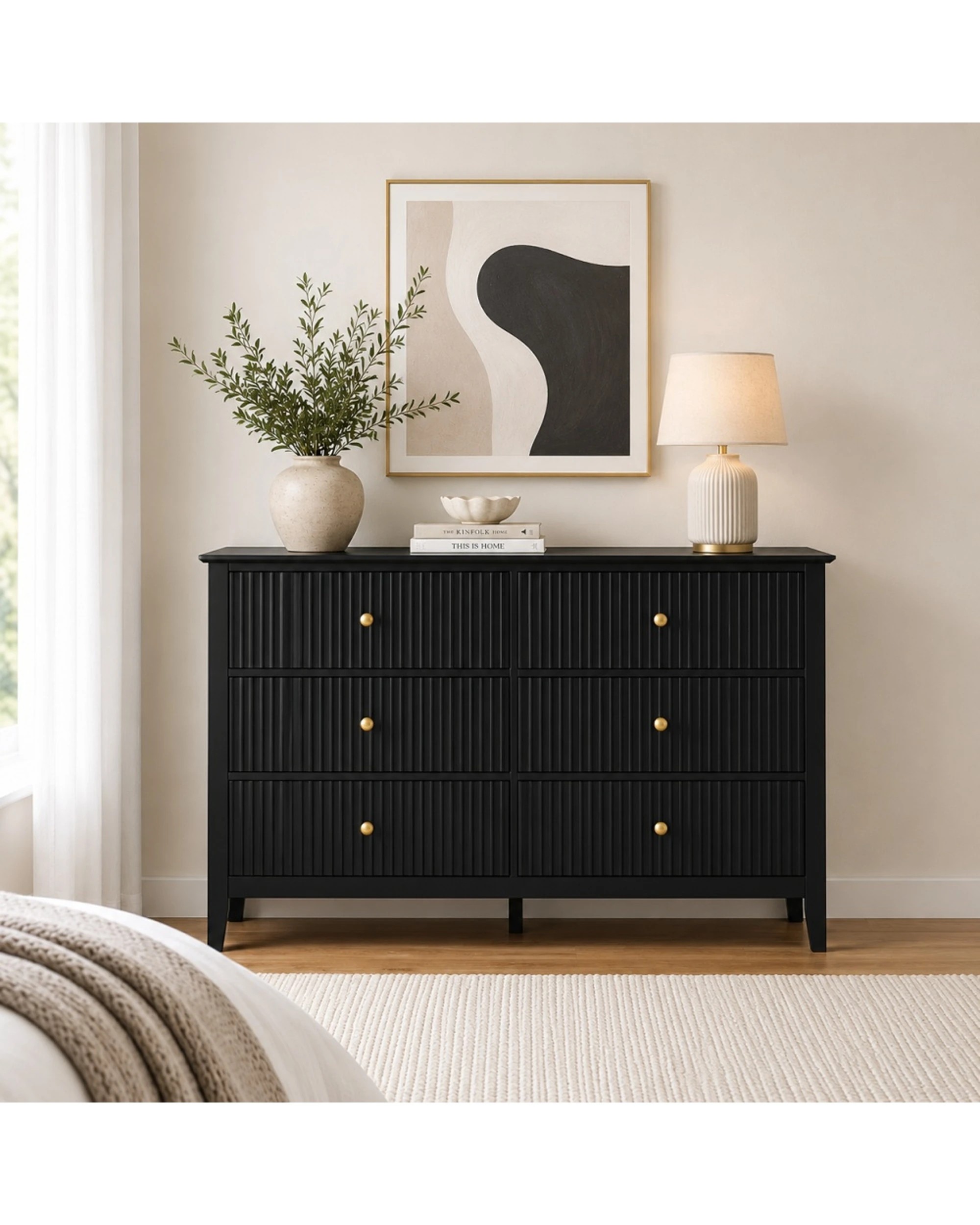 2 Alpine Bay Zara Fluted 6 drawer chest 120cm - Black, 2 of 7