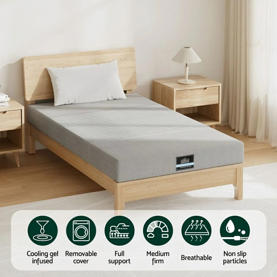 4 Giselle Bedding Cool Gel Memory Foam Mattress 7-Zone Washable Bamboo Cover 15cm Single - Grey, 4 of 9
