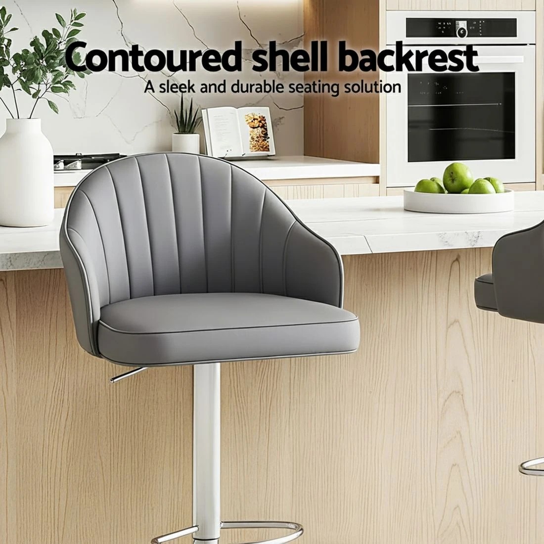 5 Artiss 2x Bar Stools Kitchen Swivel Gas Lift Counter Chair Shell Leather - Grey, 5 of 6
