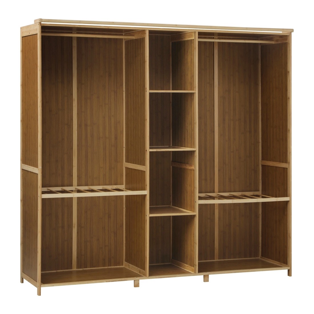 5 Oikiture Open Wardrobe Clothes Storage Stand Hanging Rail Bamboo Cupboard
 - Natural, 5 of 10