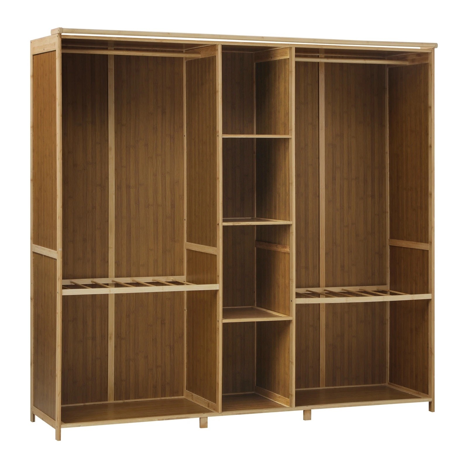 5 Oikiture Open Wardrobe Clothes Storage Stand Hanging Rail Bamboo Cupboard
 - Natural, 5 of 10